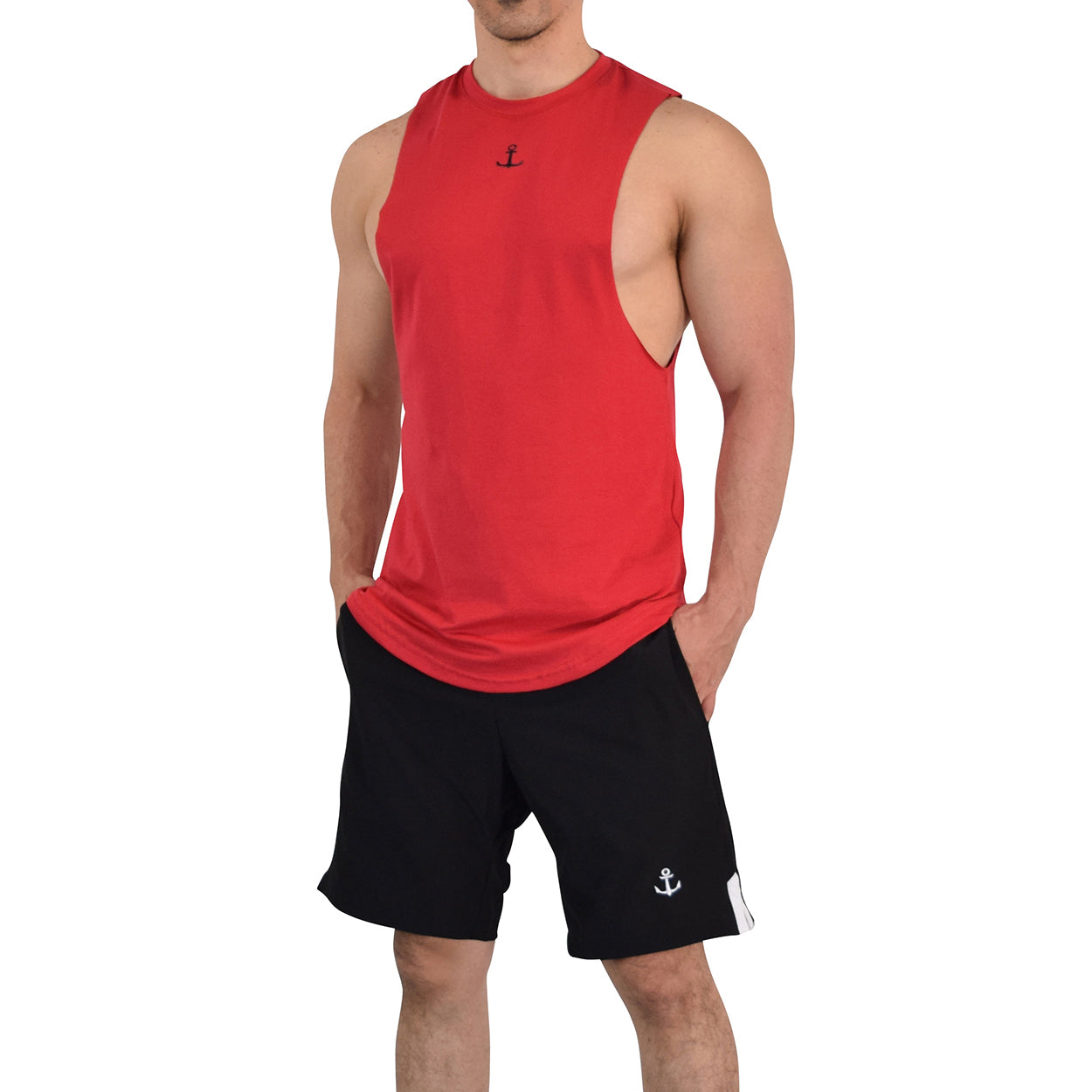 Gym Sleeveless Tee Wine Logo Stripes Black