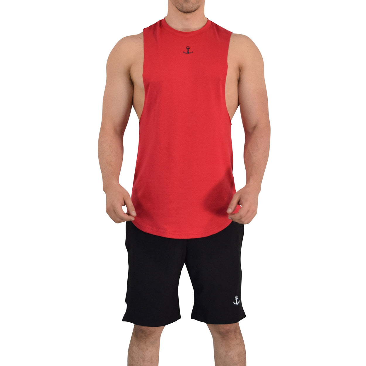 Gym Sleeveless Tee Wine Logo Stripes Black