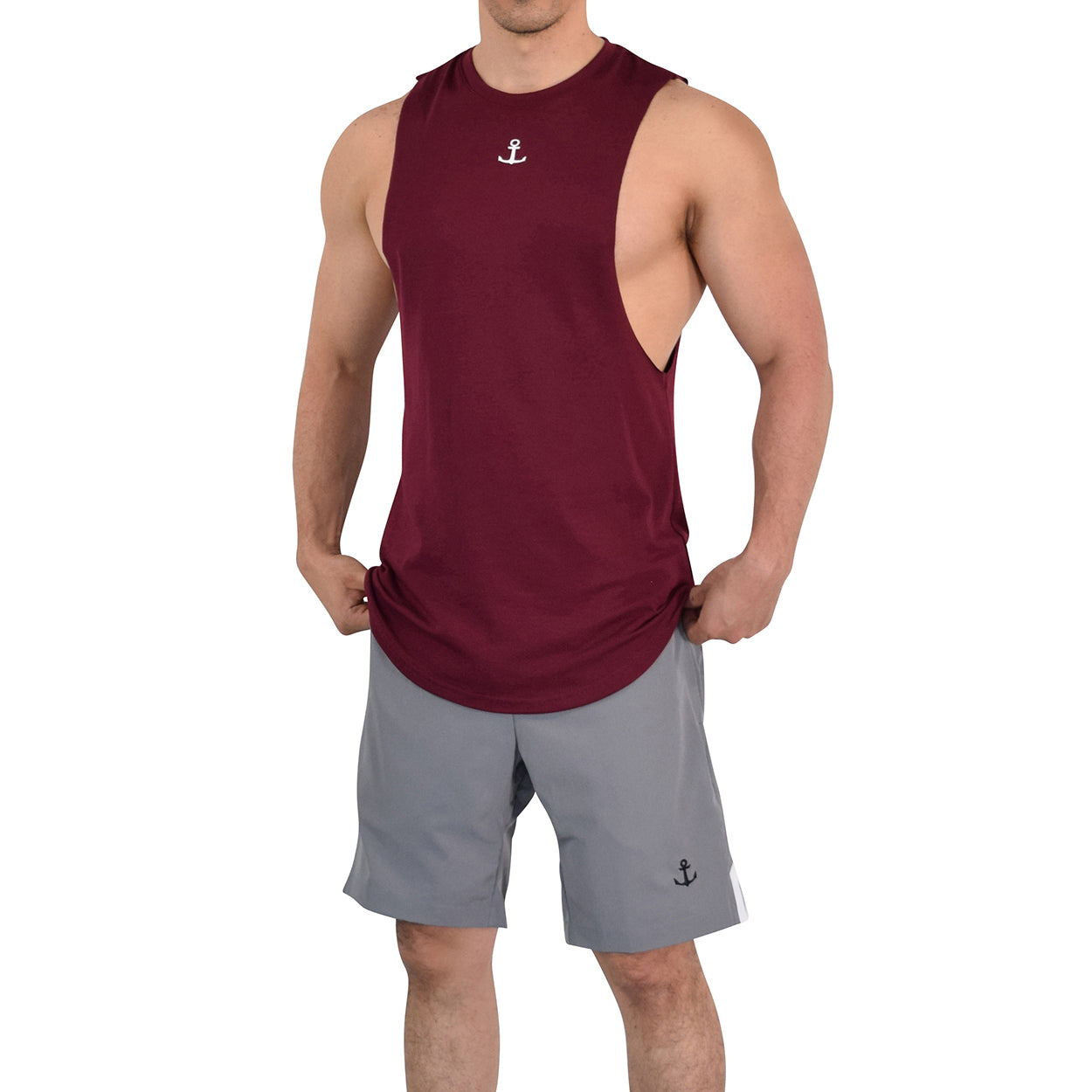 Gym Sleeveless Tee Wine Logo Stripes Black