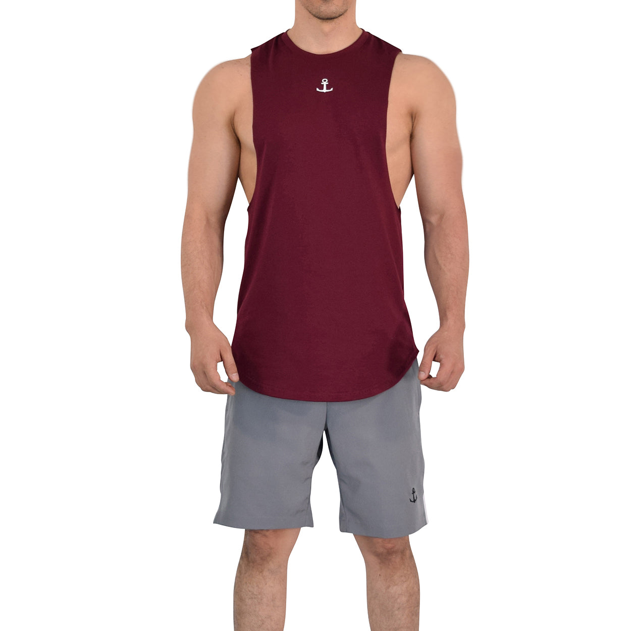 Gym Sleeveless Tee Wine Logo Stripes Black