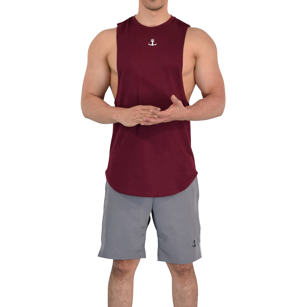 Gym Sleeveless Tee Wine Logo Stripes Black