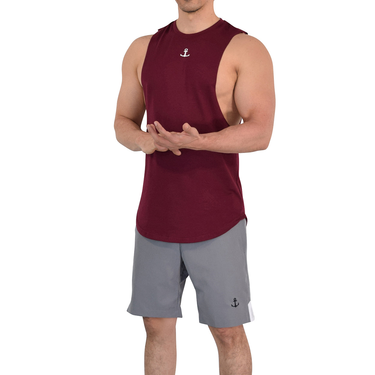 Gym Sleeveless Tee Wine Logo Stripes Black