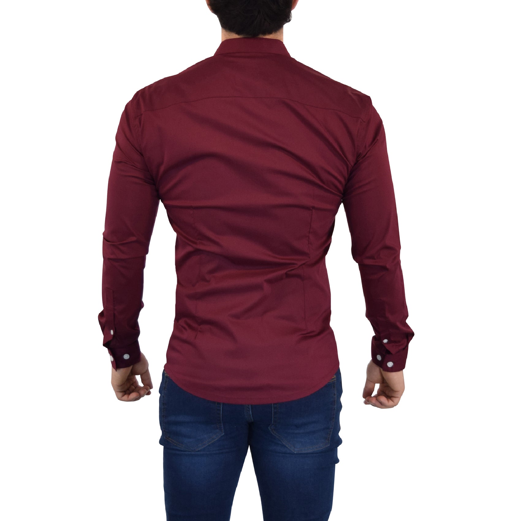 Camisa Vino Cuello Mao Manga Larga Logo Blanco