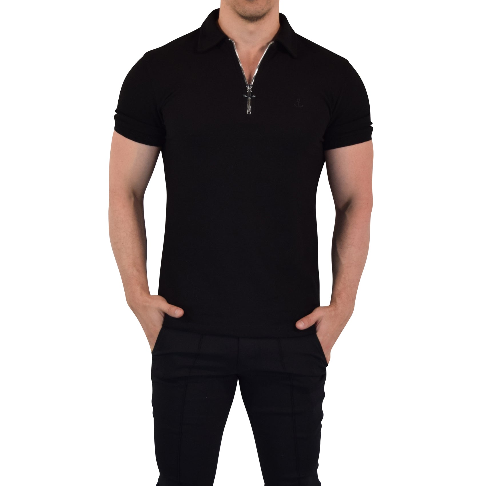 Zipped Short Sleeve Polo Full Black
