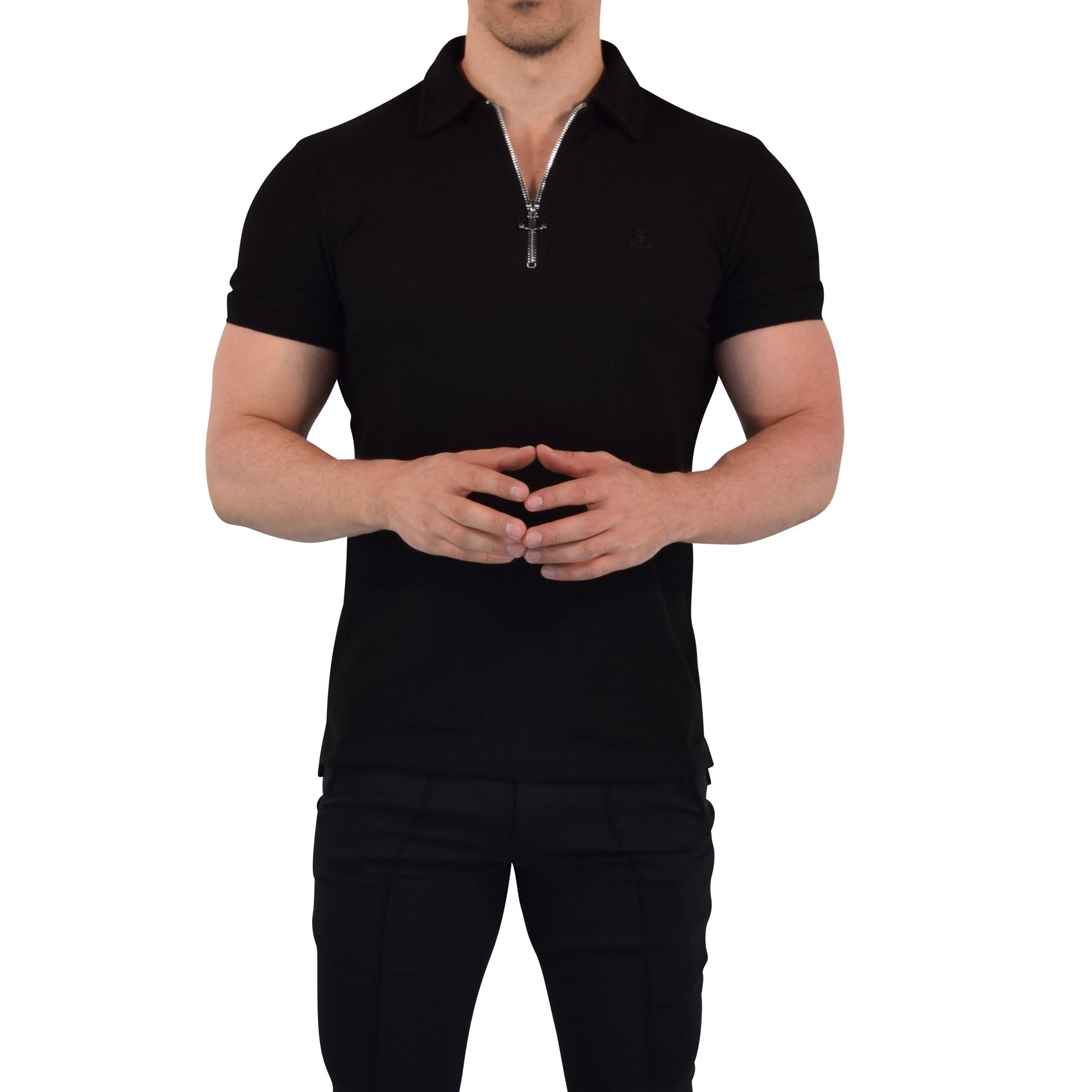 Zipped Short Sleeve Polo Full Black