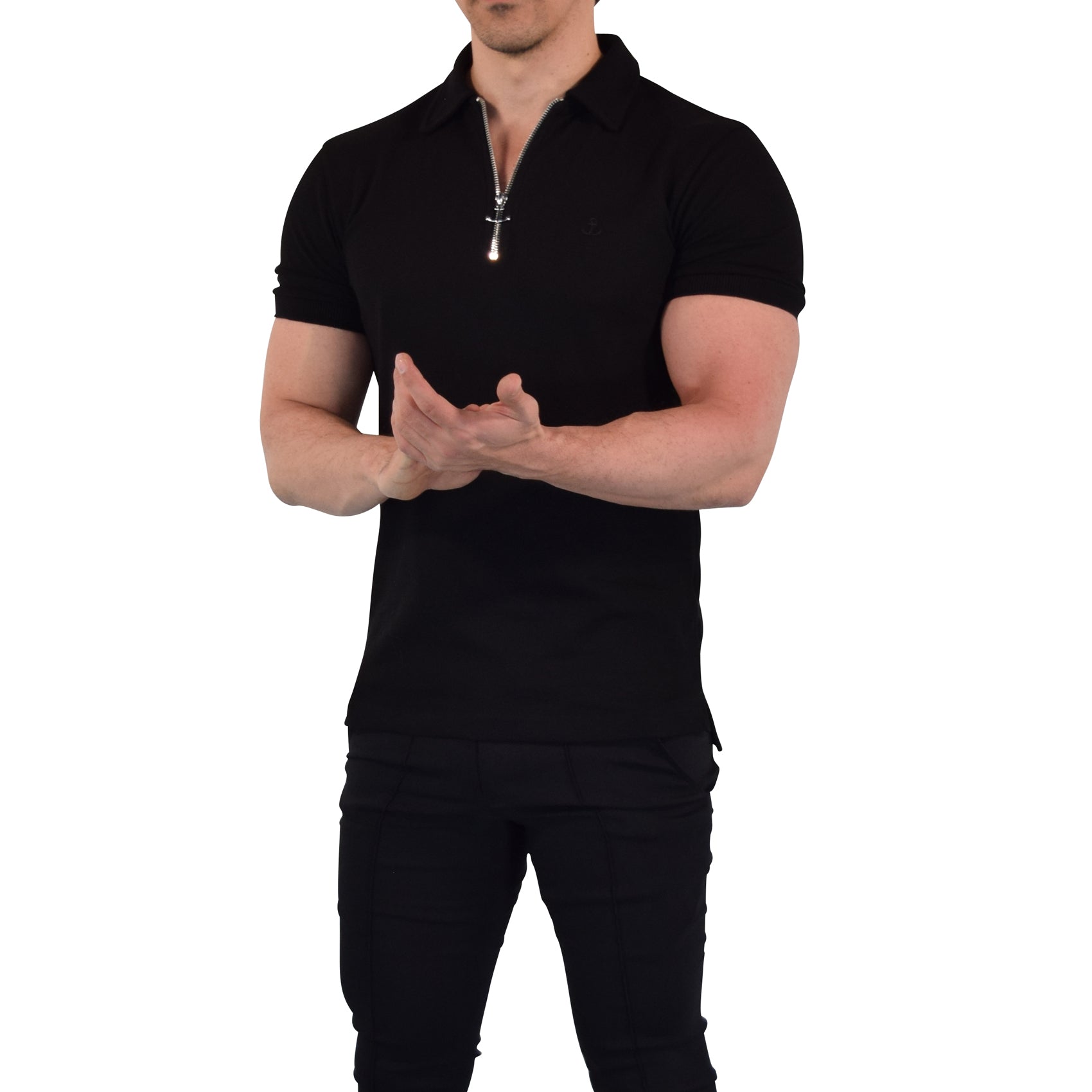 Zipped Short Sleeve Polo Full Black