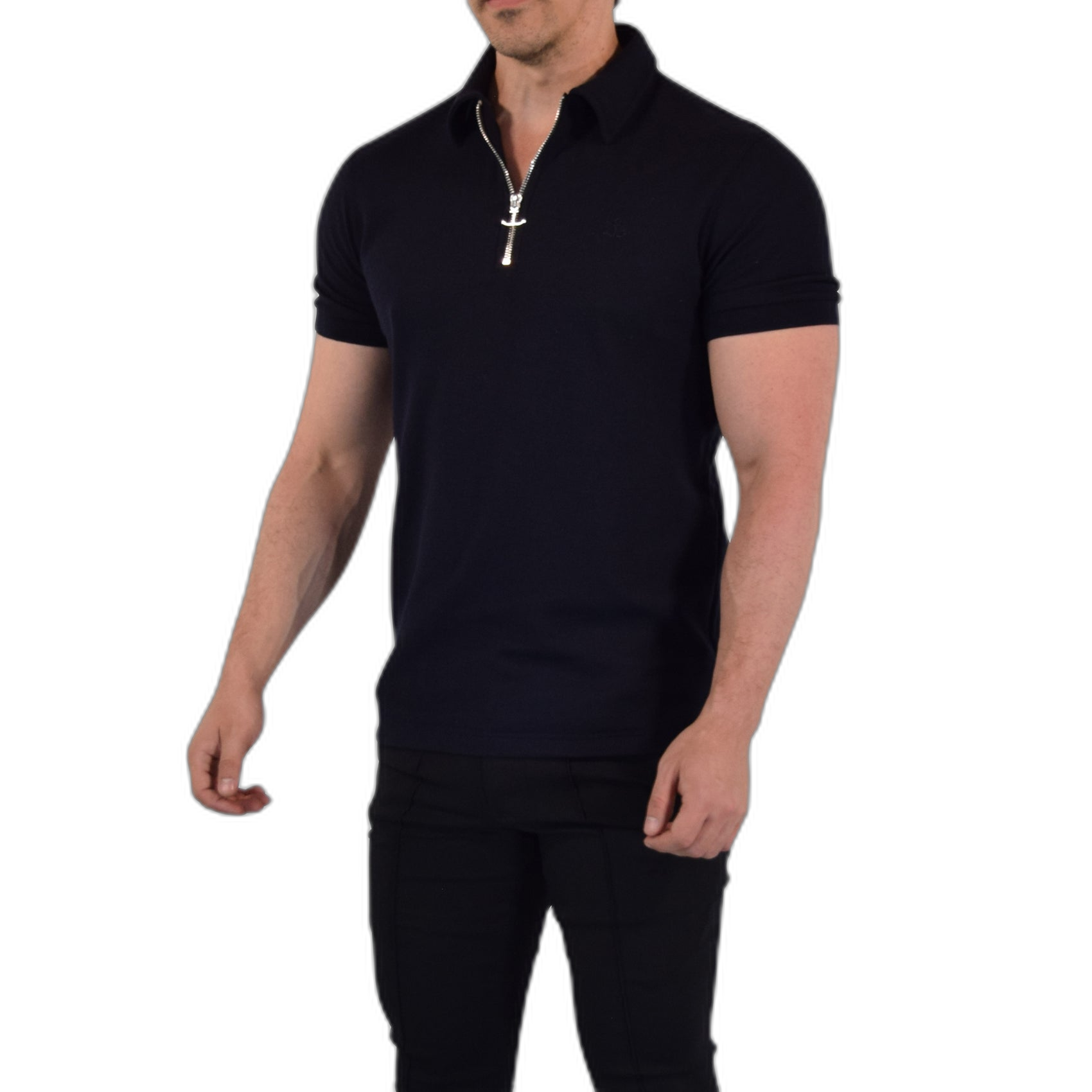Anchor Zipper Polo Shirt Navy
