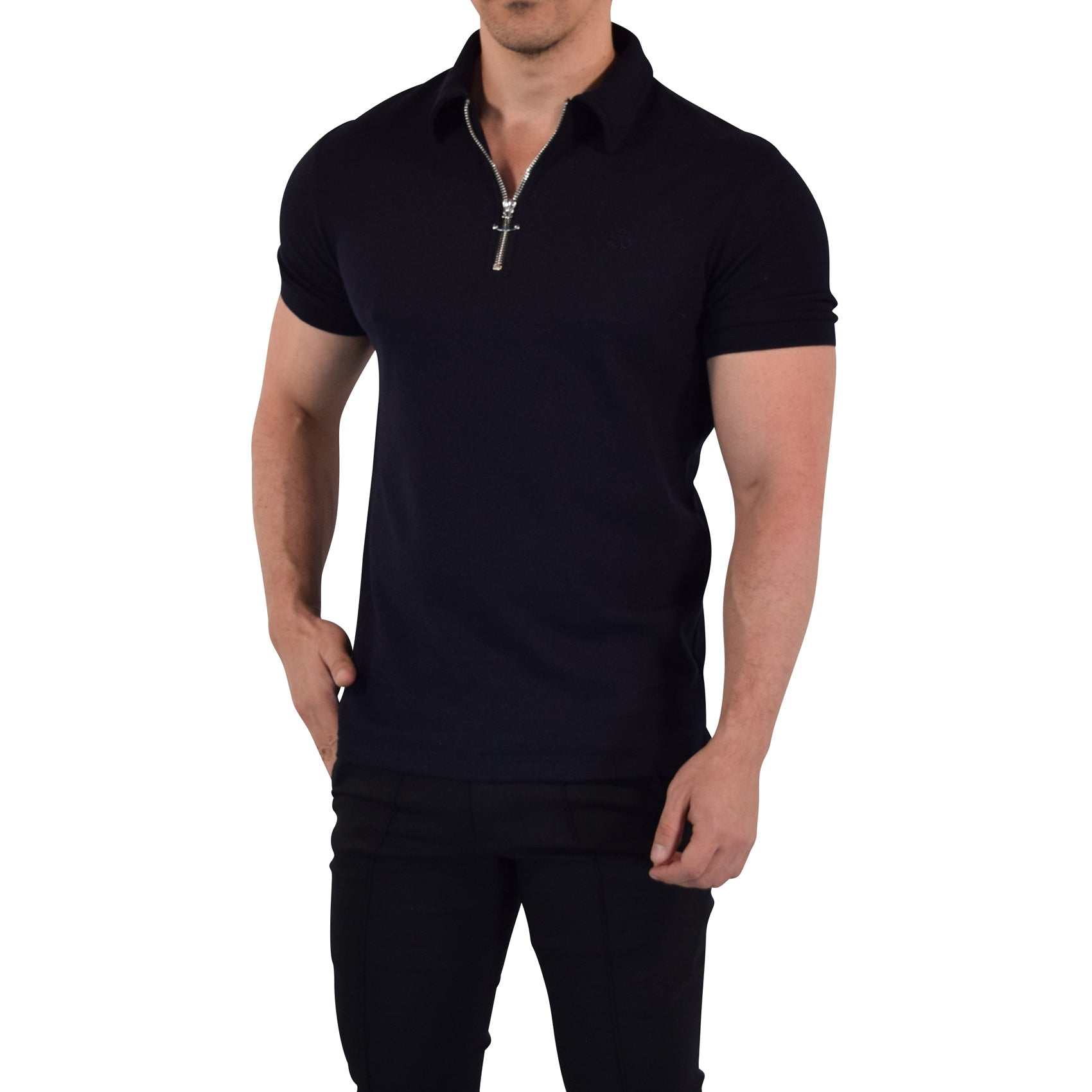 Zipped Short Sleeve Polo Full Black