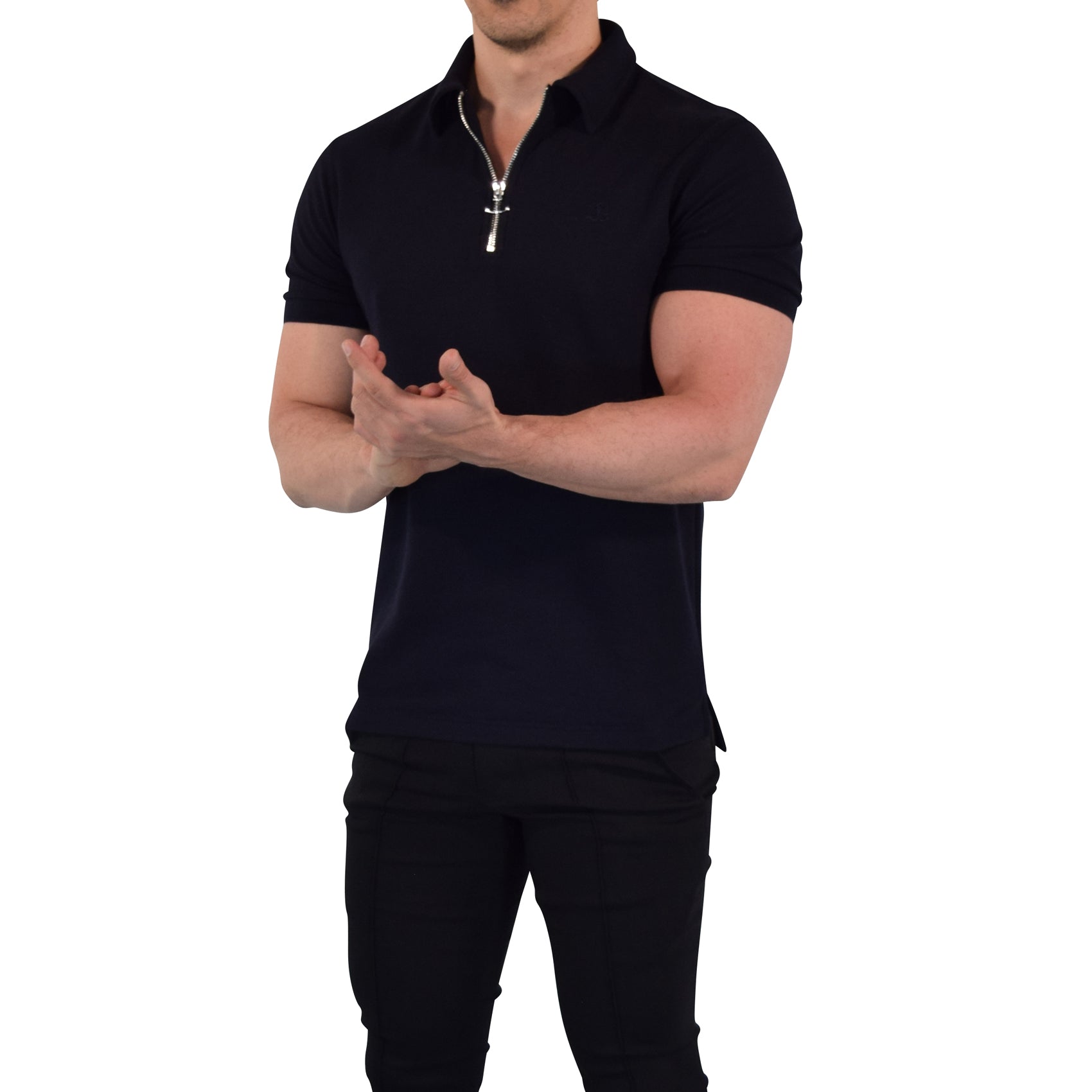 Zipped Short Sleeve Polo Full Black