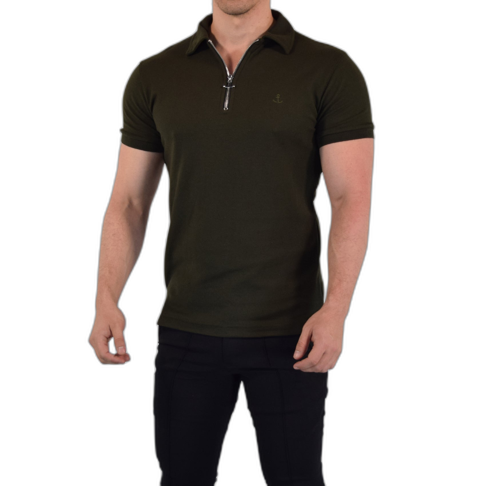 Anchor Zipper Polo Shirt Olive