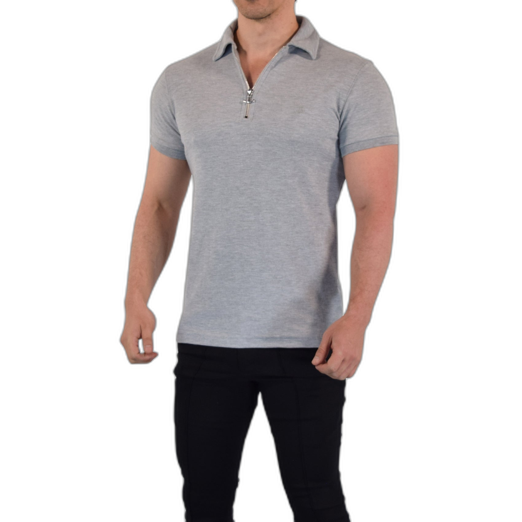 Anchor Zipper Polo Shirt Light Gray