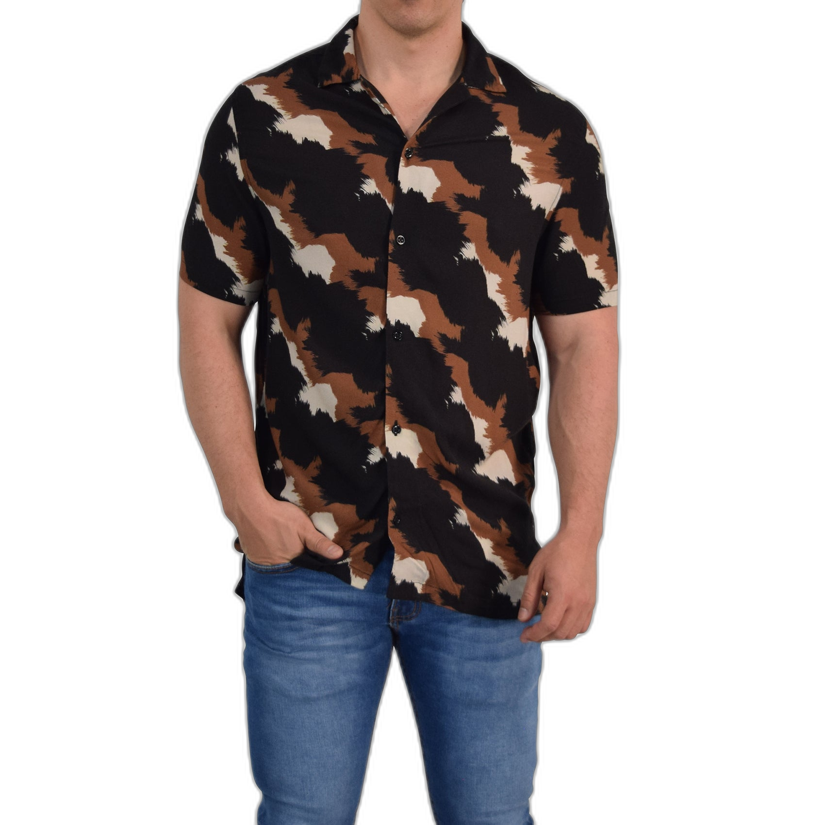 Camisa Resort Manga Corta Relaxed Fit Brushed Brown