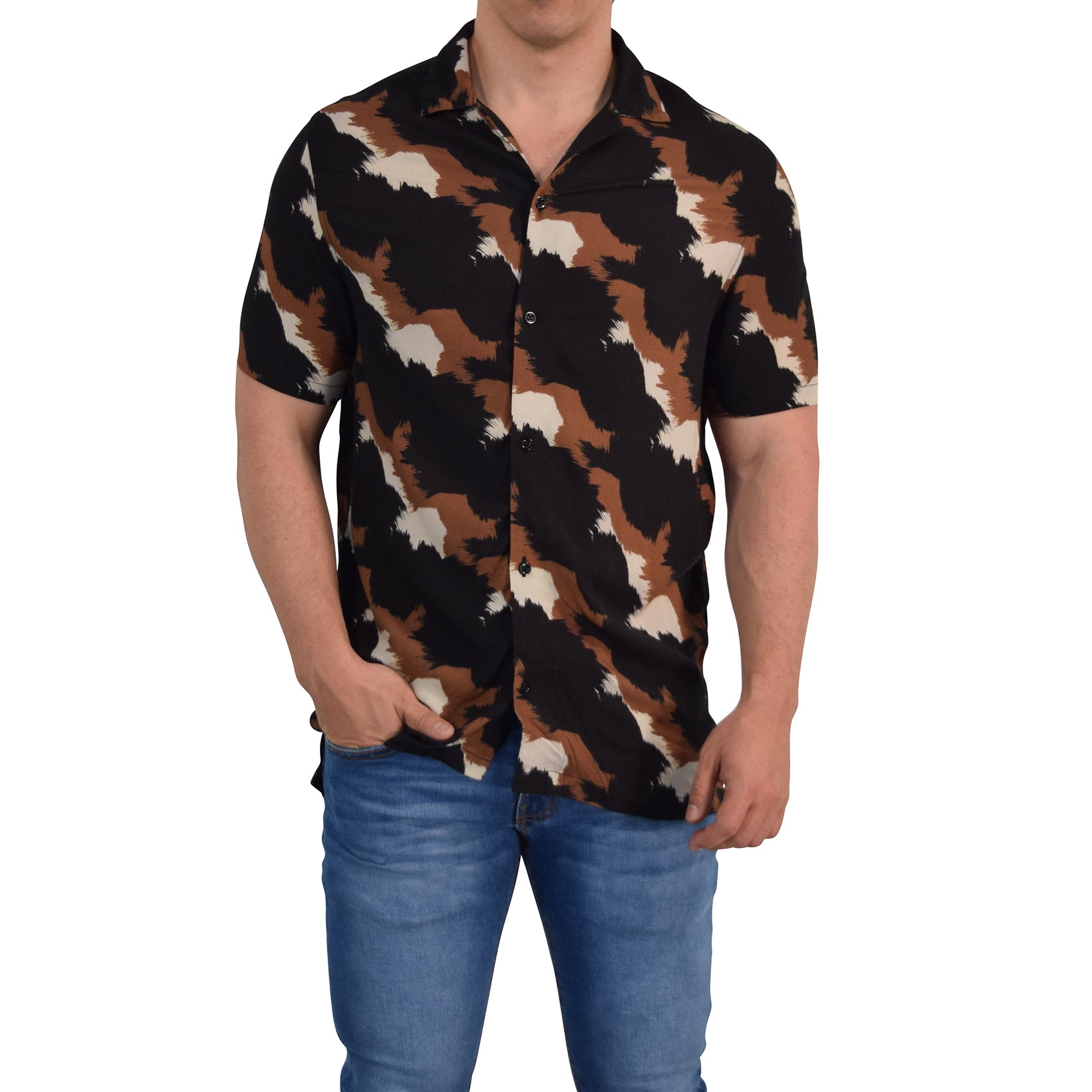 Camisa Resort Manga Corta Relaxed Fit Brushed Brown