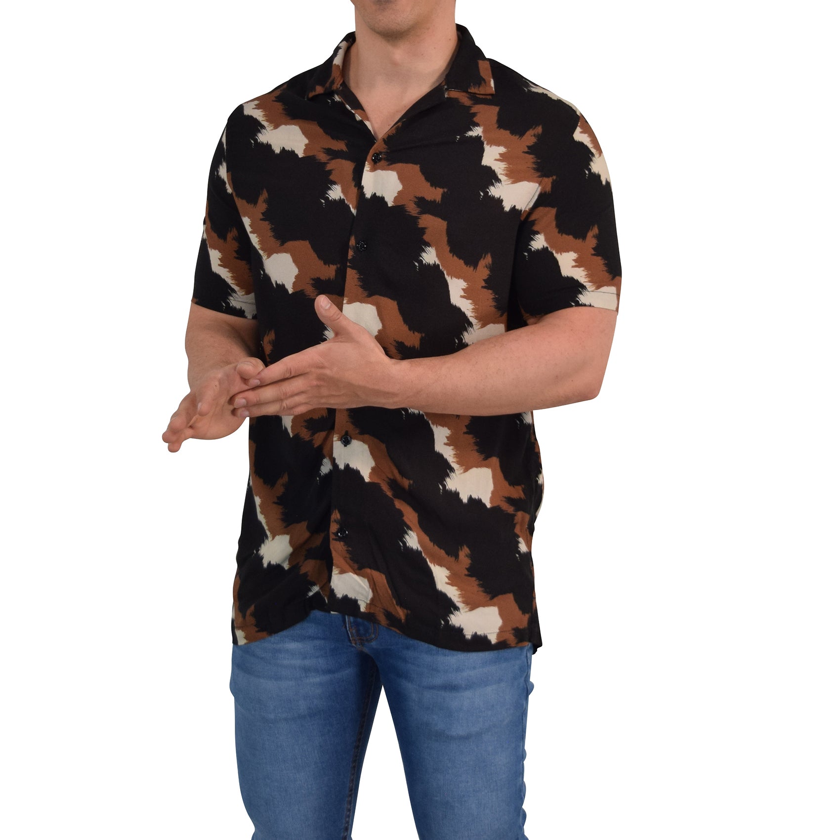 Camisa Resort Manga Corta Relaxed Fit Brushed Brown