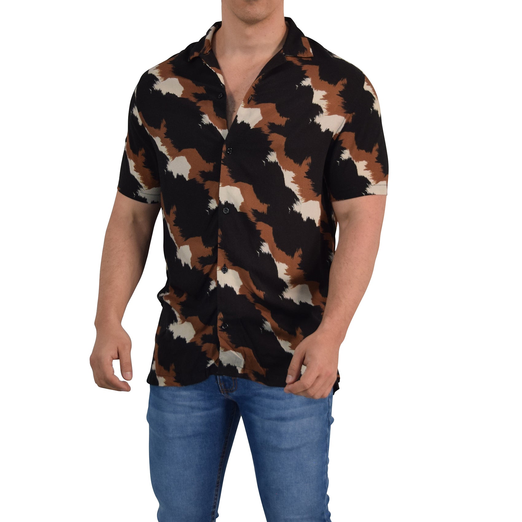 Camisa Resort Manga Corta Relaxed Fit Brushed Brown