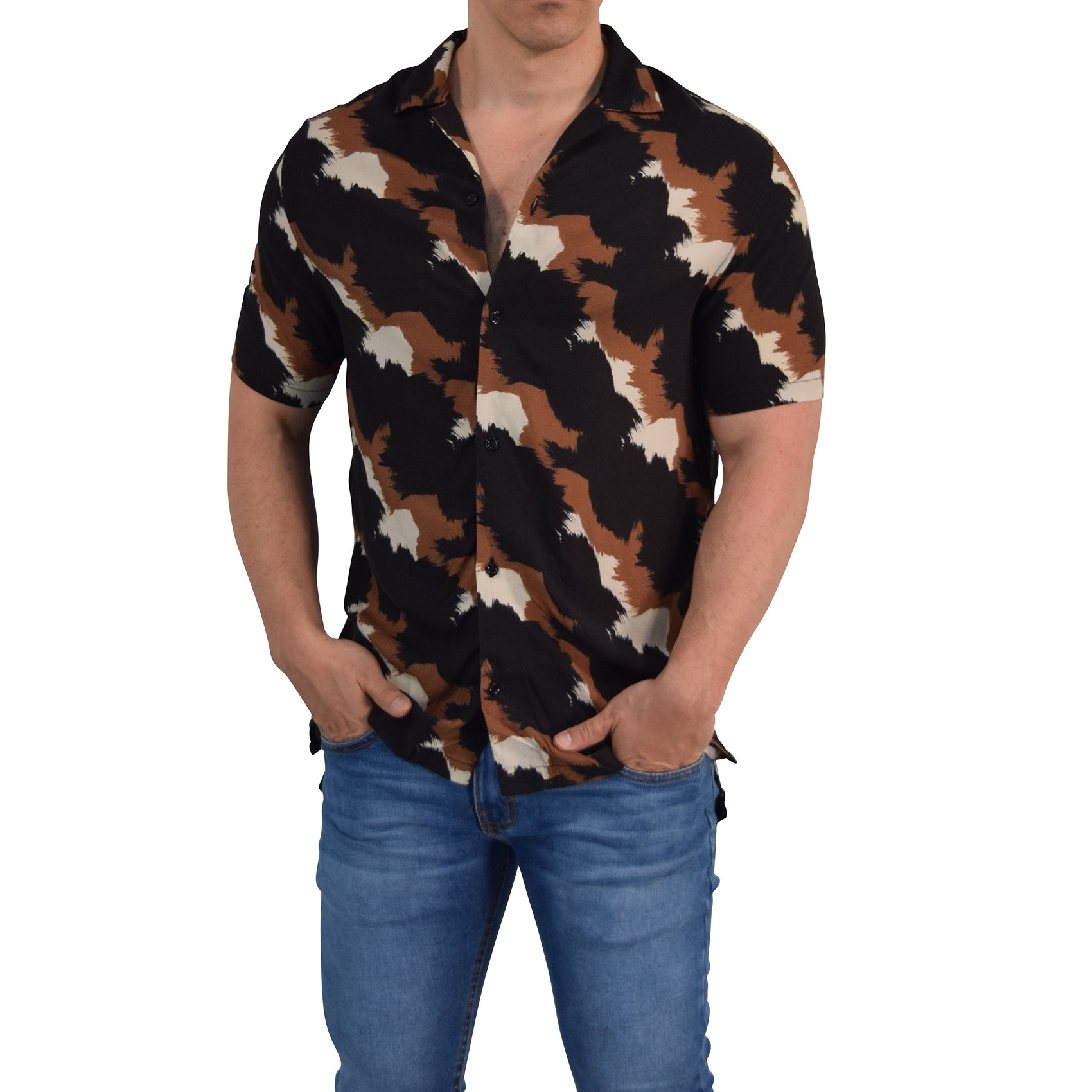 Camisa Resort Manga Corta Relaxed Fit Brushed Brown