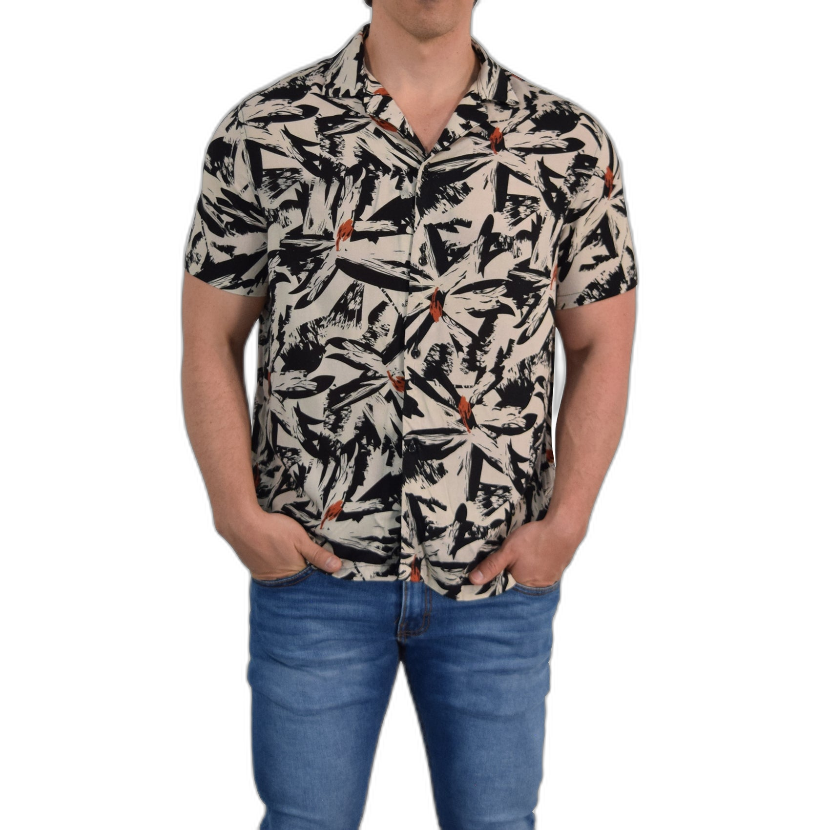 Camisa Resort Manga Corta Relaxed Fit Cream Flower