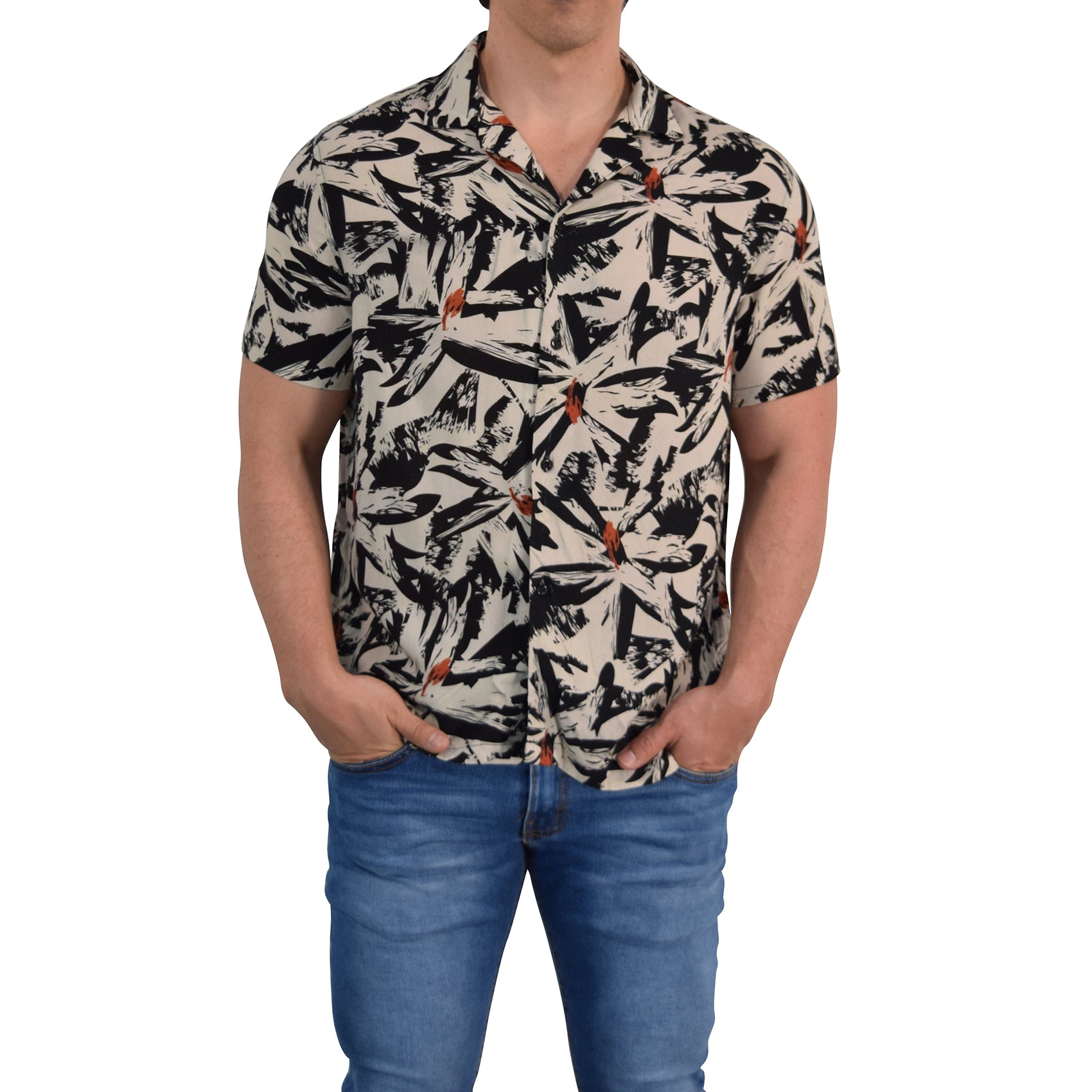 Camisa Resort Manga Corta Relaxed Fit Cream Flower