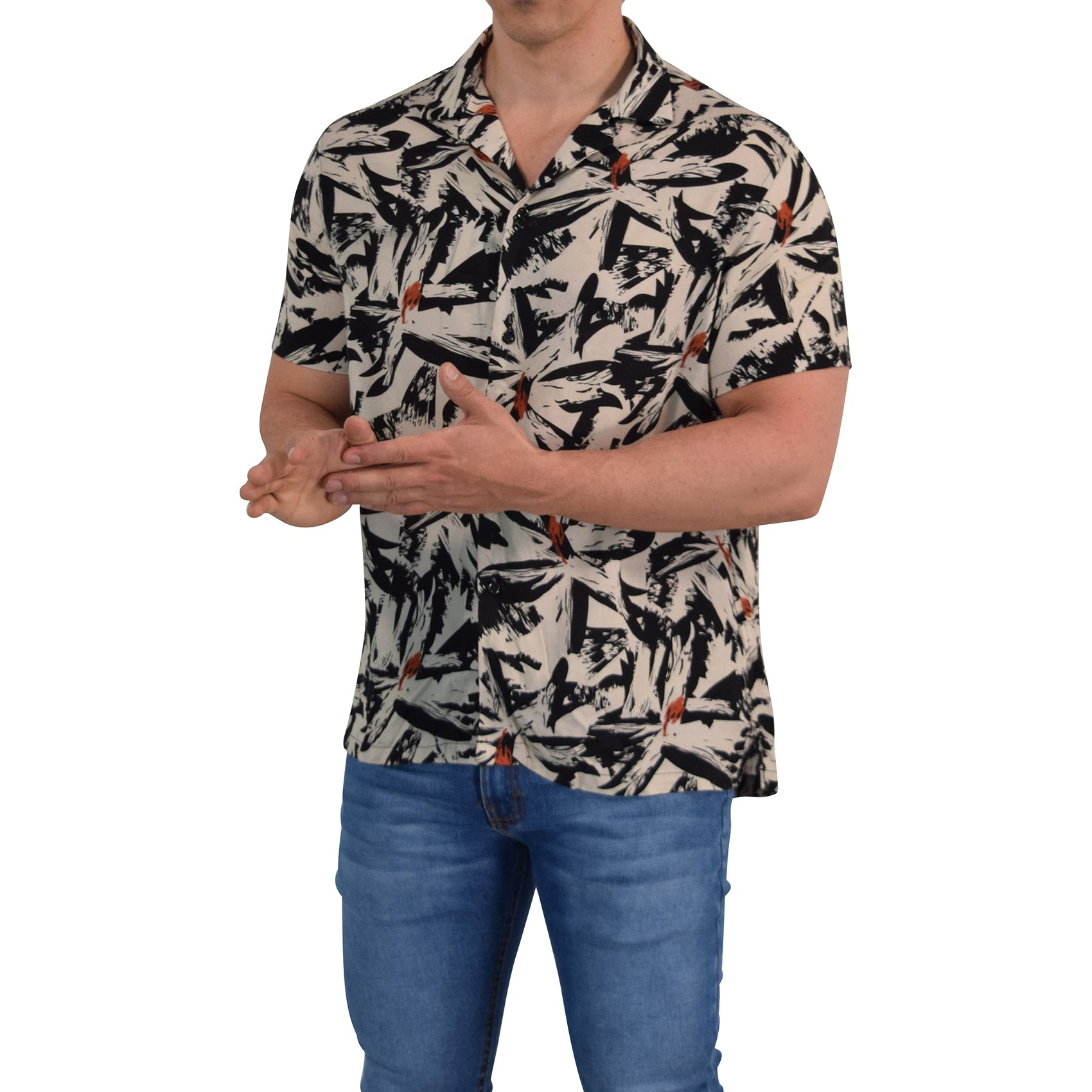 Camisa Resort Manga Corta Relaxed Fit Cream Flower