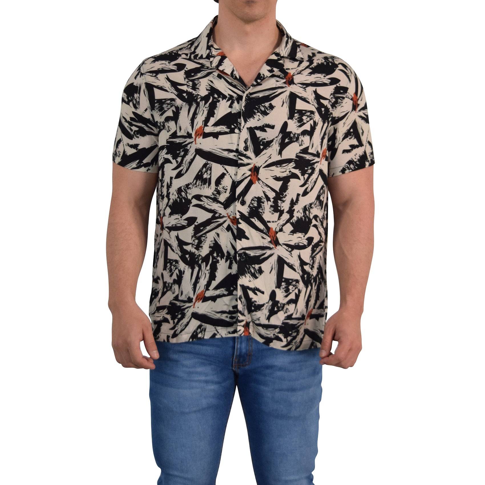 Camisa Resort Manga Corta Relaxed Fit Cream Flower
