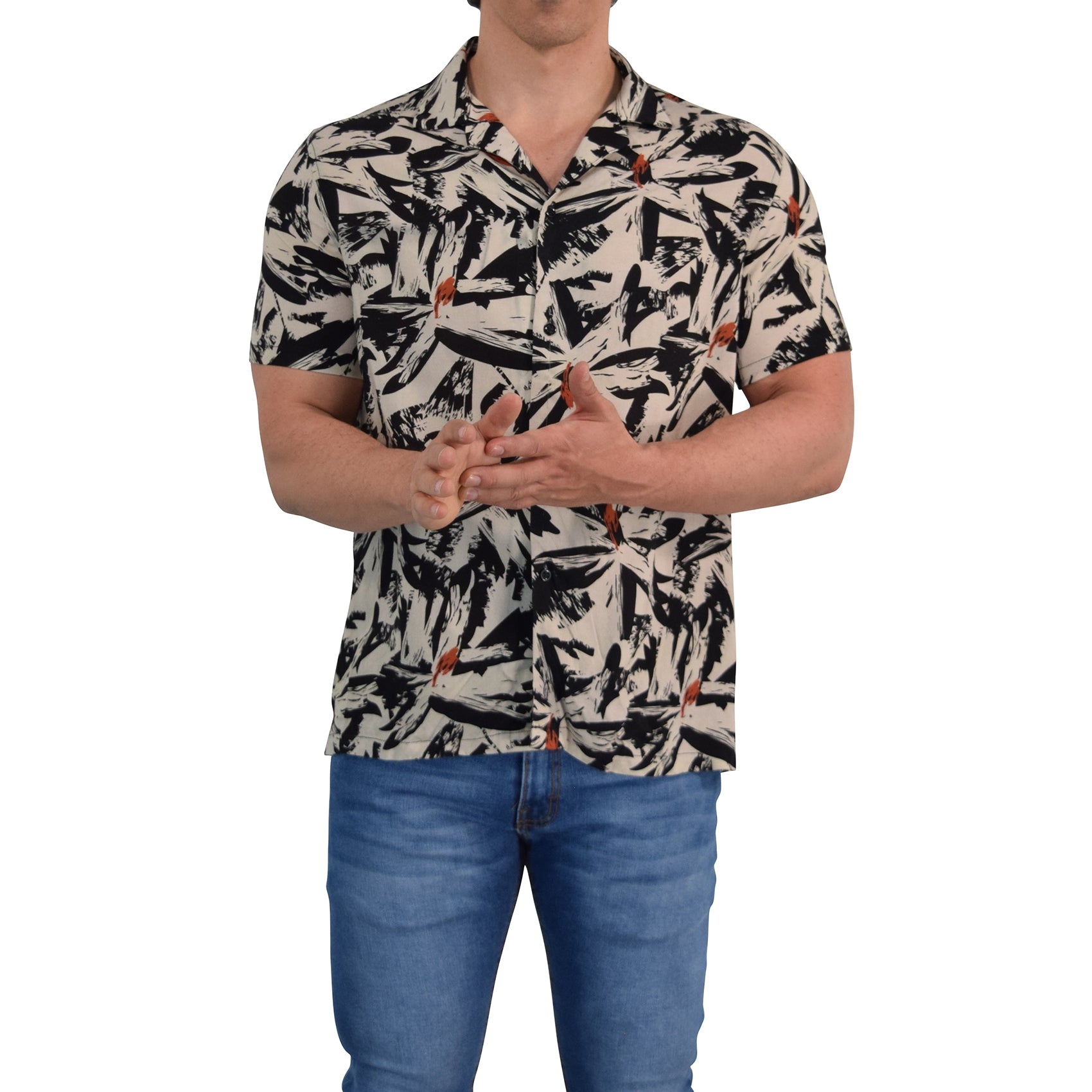Camisa Resort Manga Corta Relaxed Fit Cream Flower