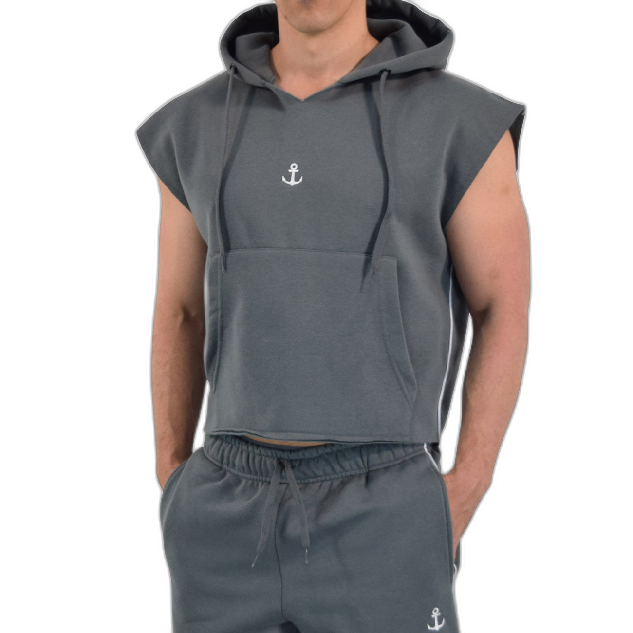 Cropped Hoodie Sleeveless Heavyweight Champ Clear Gray