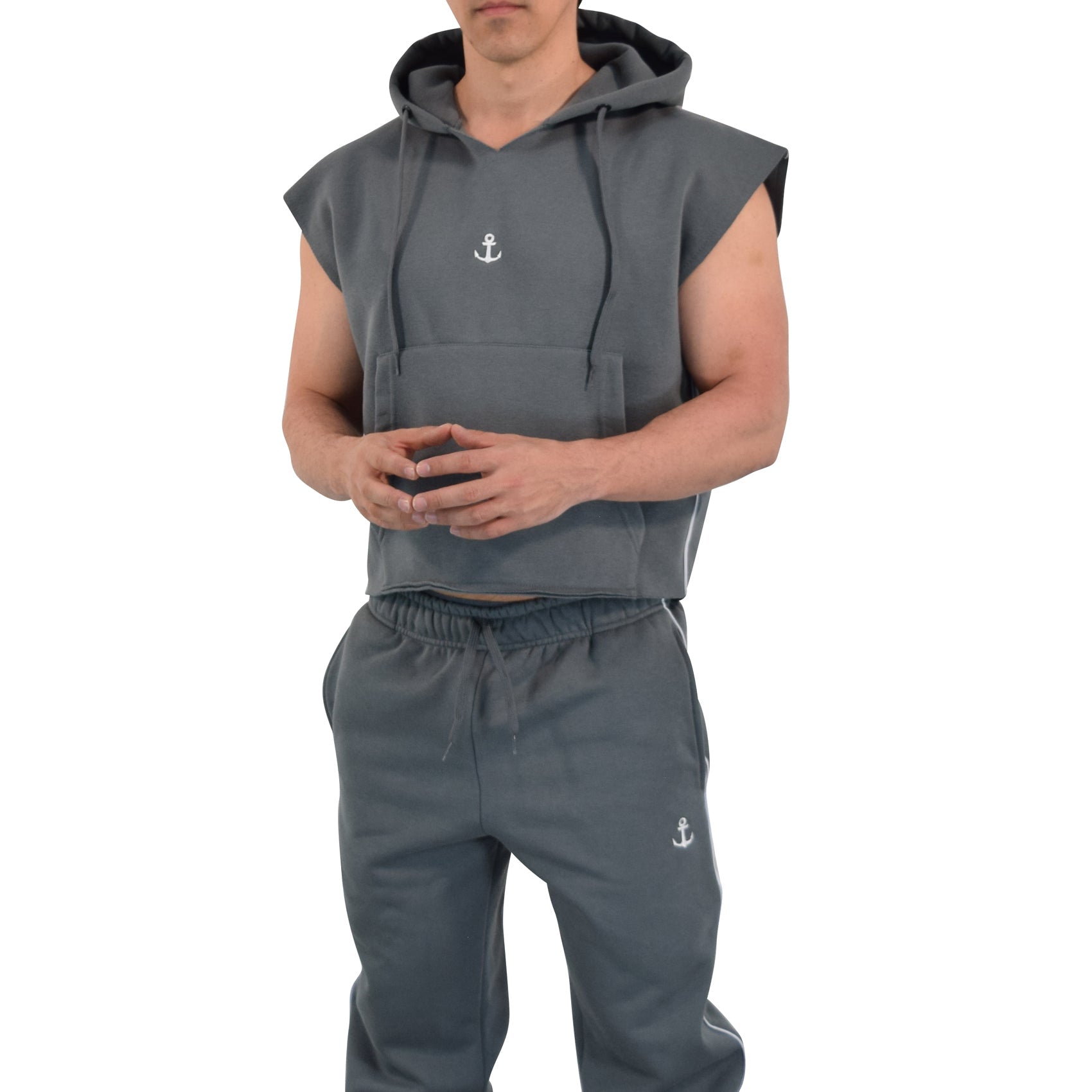 Gym Sleeveless Hoodie Black Logo Stripes Wine