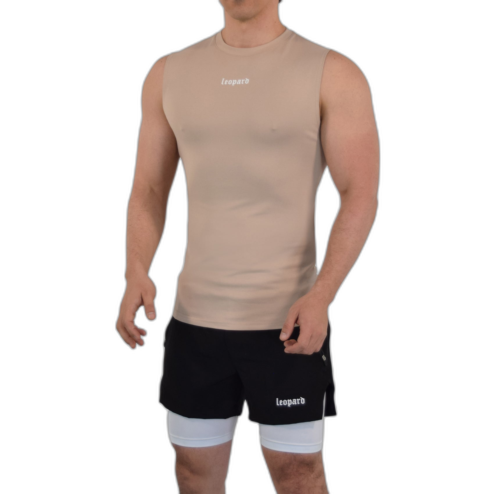 Speed Compression Tank Ivory Cream Logo White