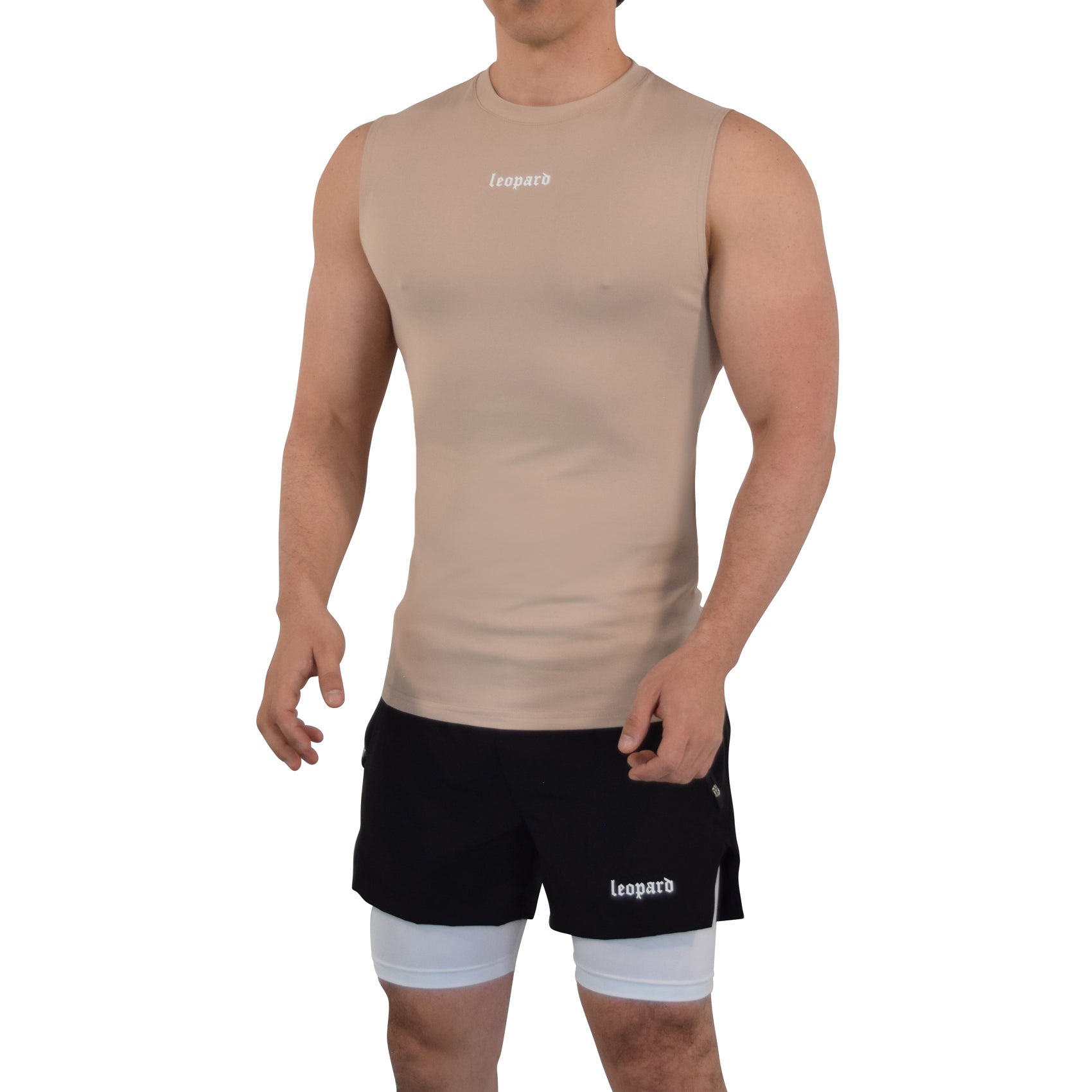 Speed Compression Tank Ivory Cream Logo White