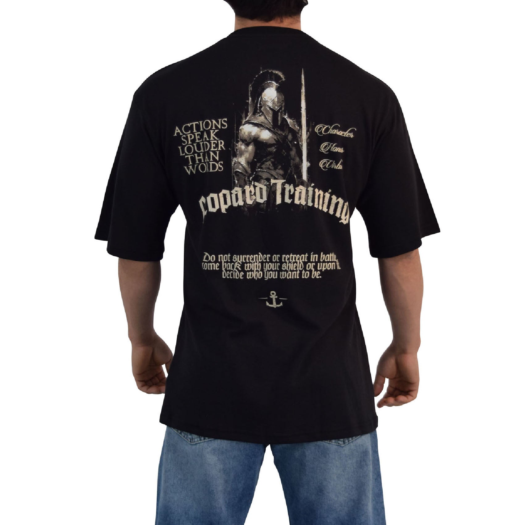 Playera Oversized Spartan Warrior Actions Speak Black