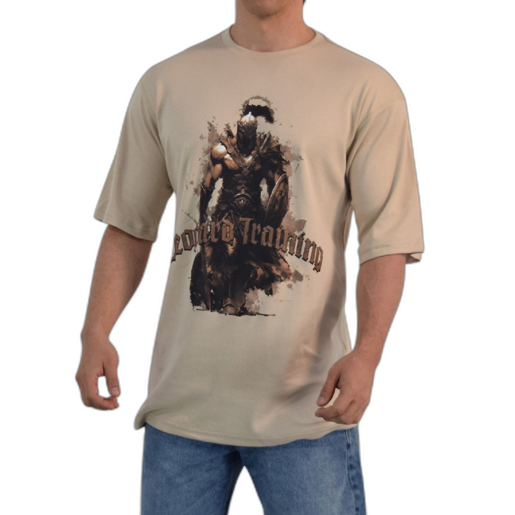 Playera Oversized Spartan Warrior Damage Me Light Brown