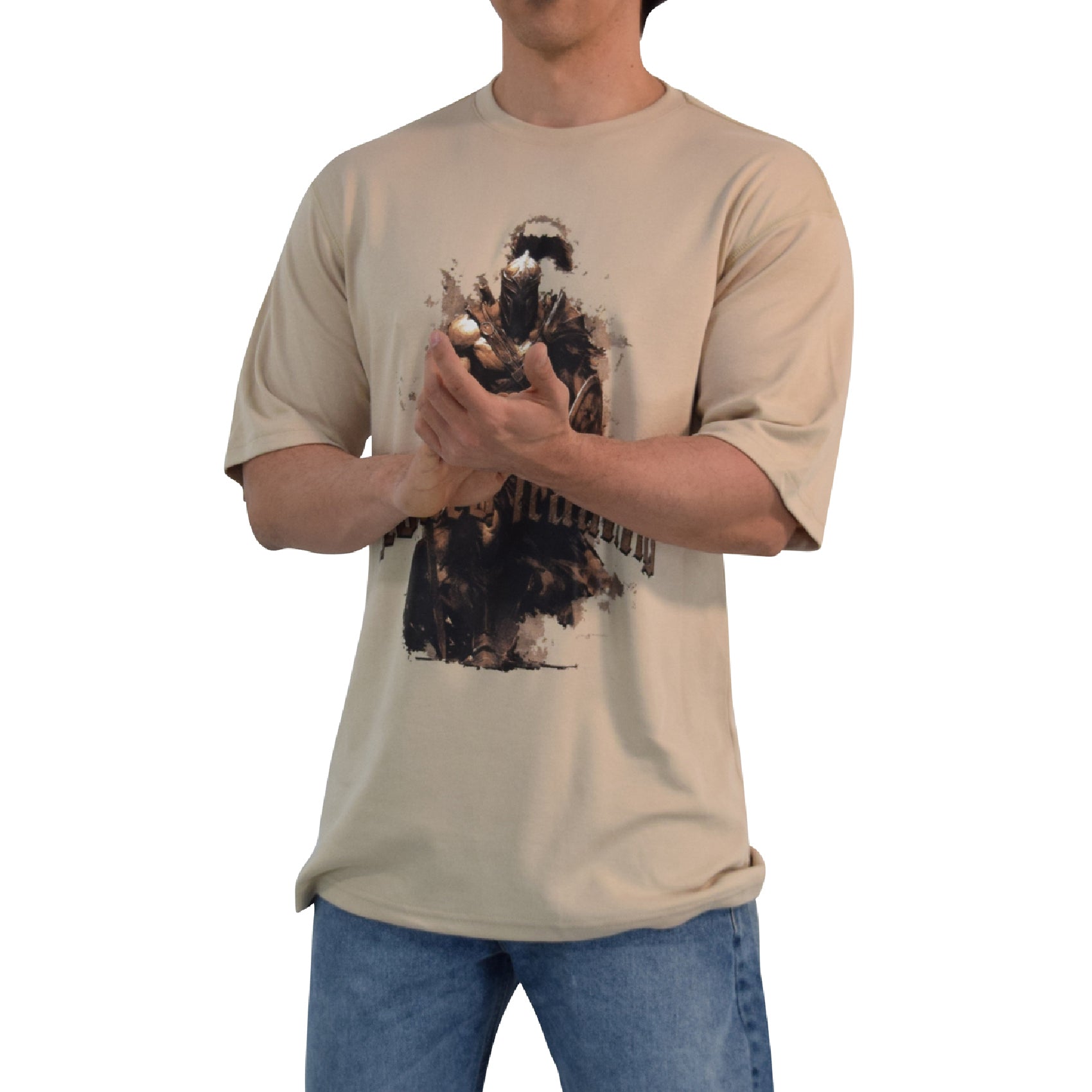 Playera Oversized Spartan Warrior Damage Me Light Brown