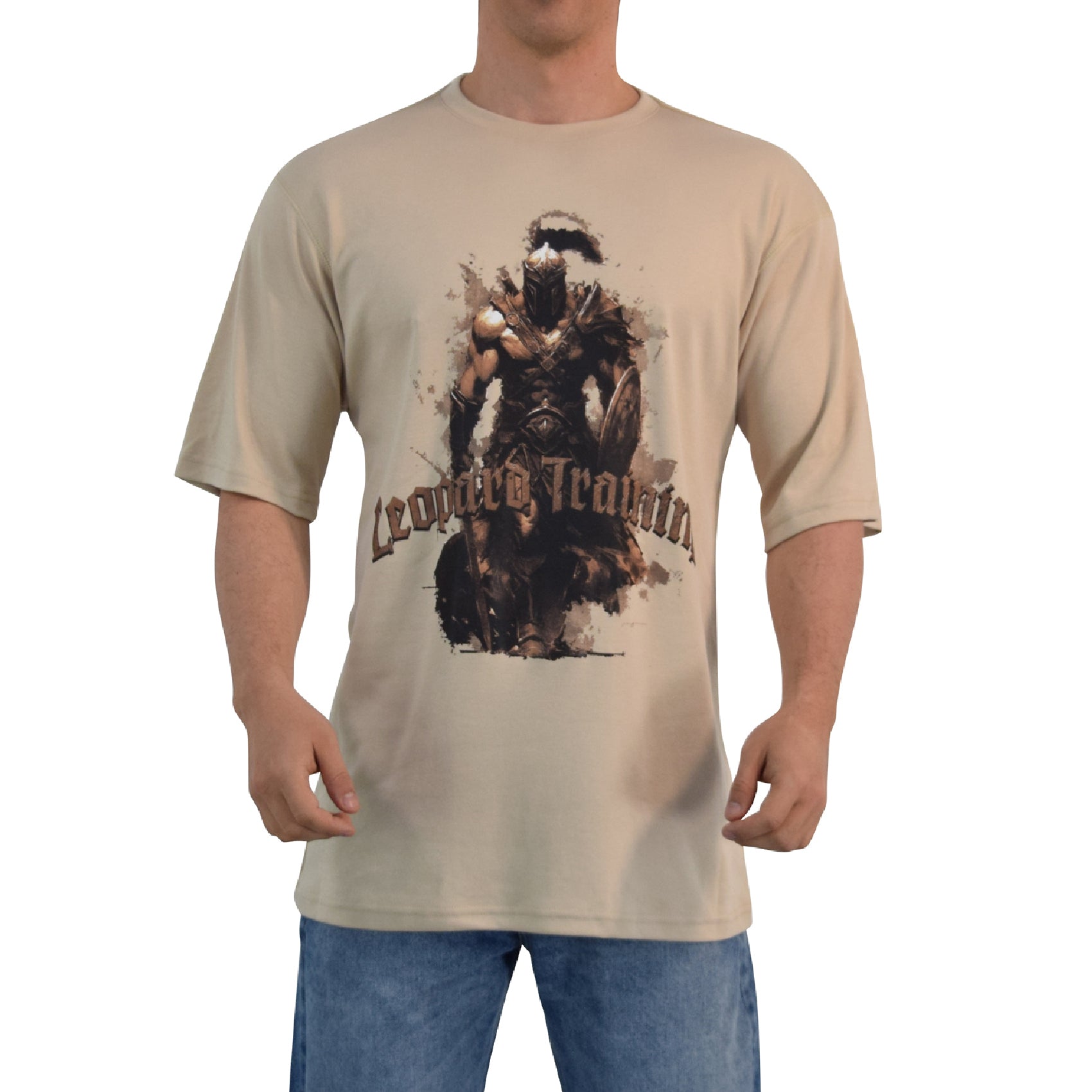 Playera Oversized Spartan Warrior Damage Me Light Brown