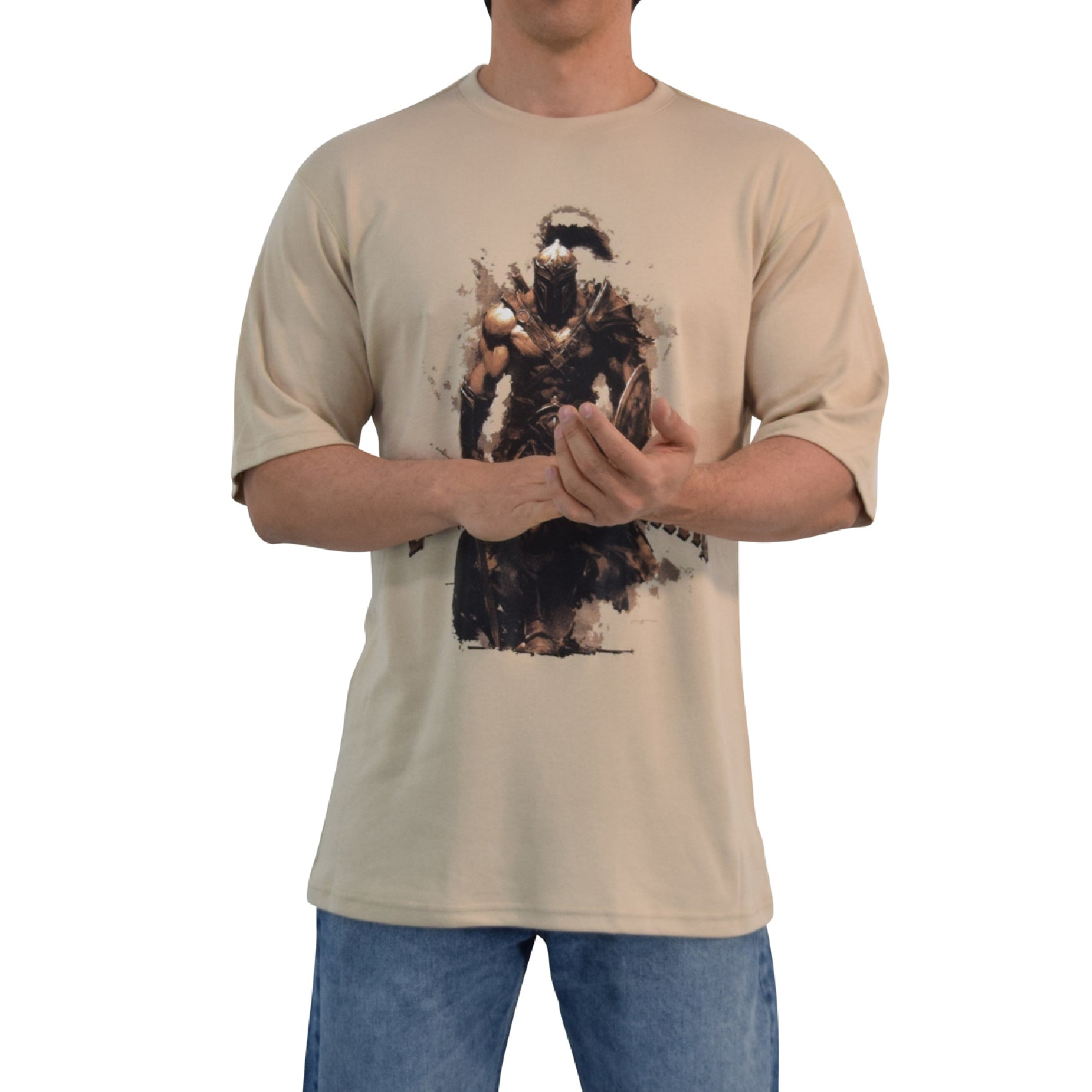 Playera Oversized Spartan Warrior Damage Me Light Brown