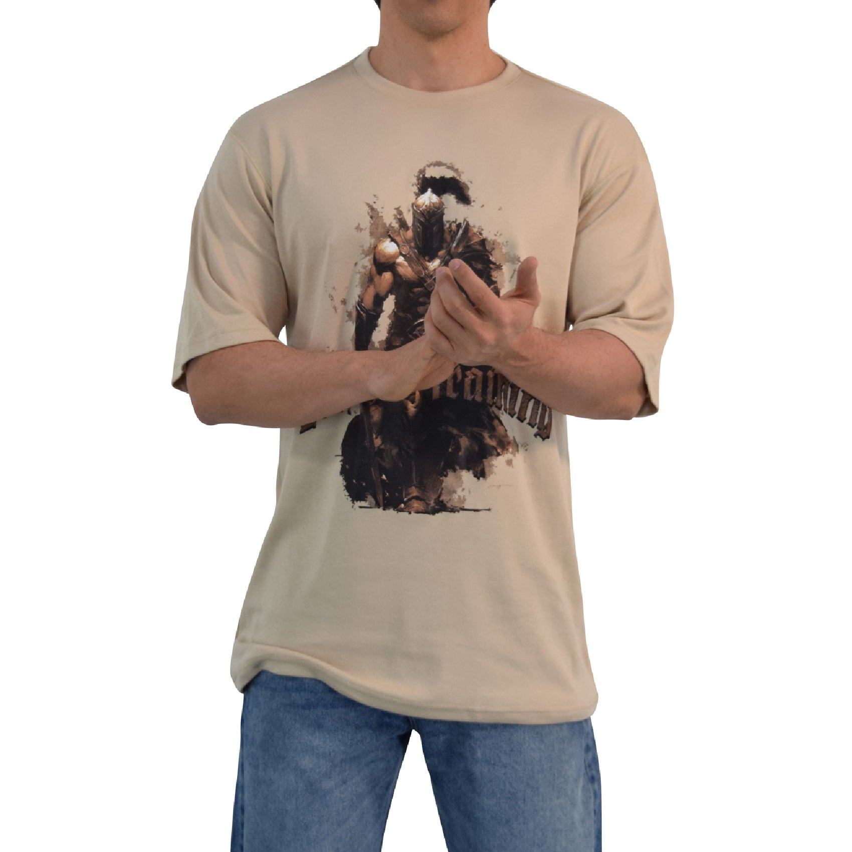 Playera Oversized Spartan Warrior Damage Me Light Brown