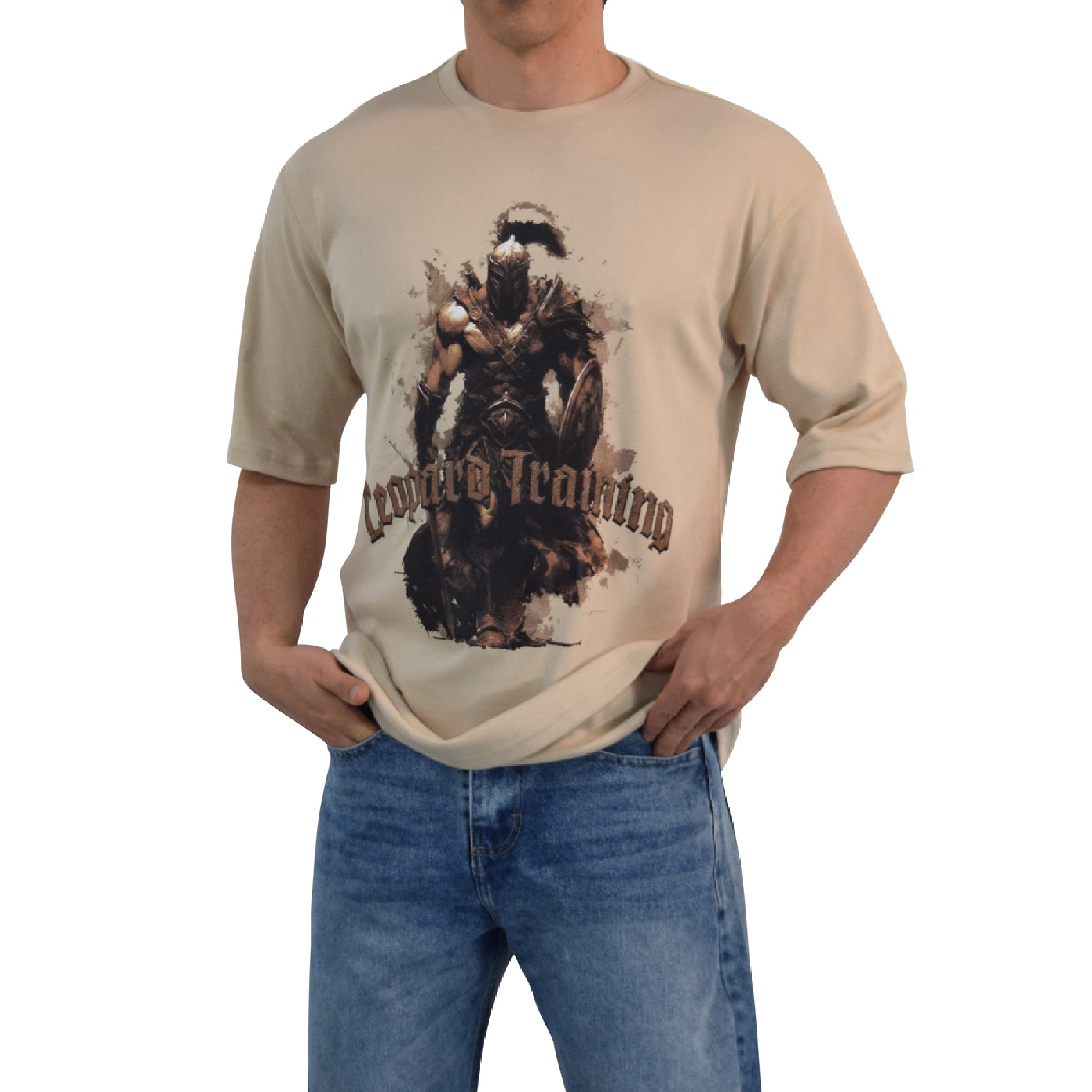 Playera Oversized Spartan Warrior Damage Me Light Brown