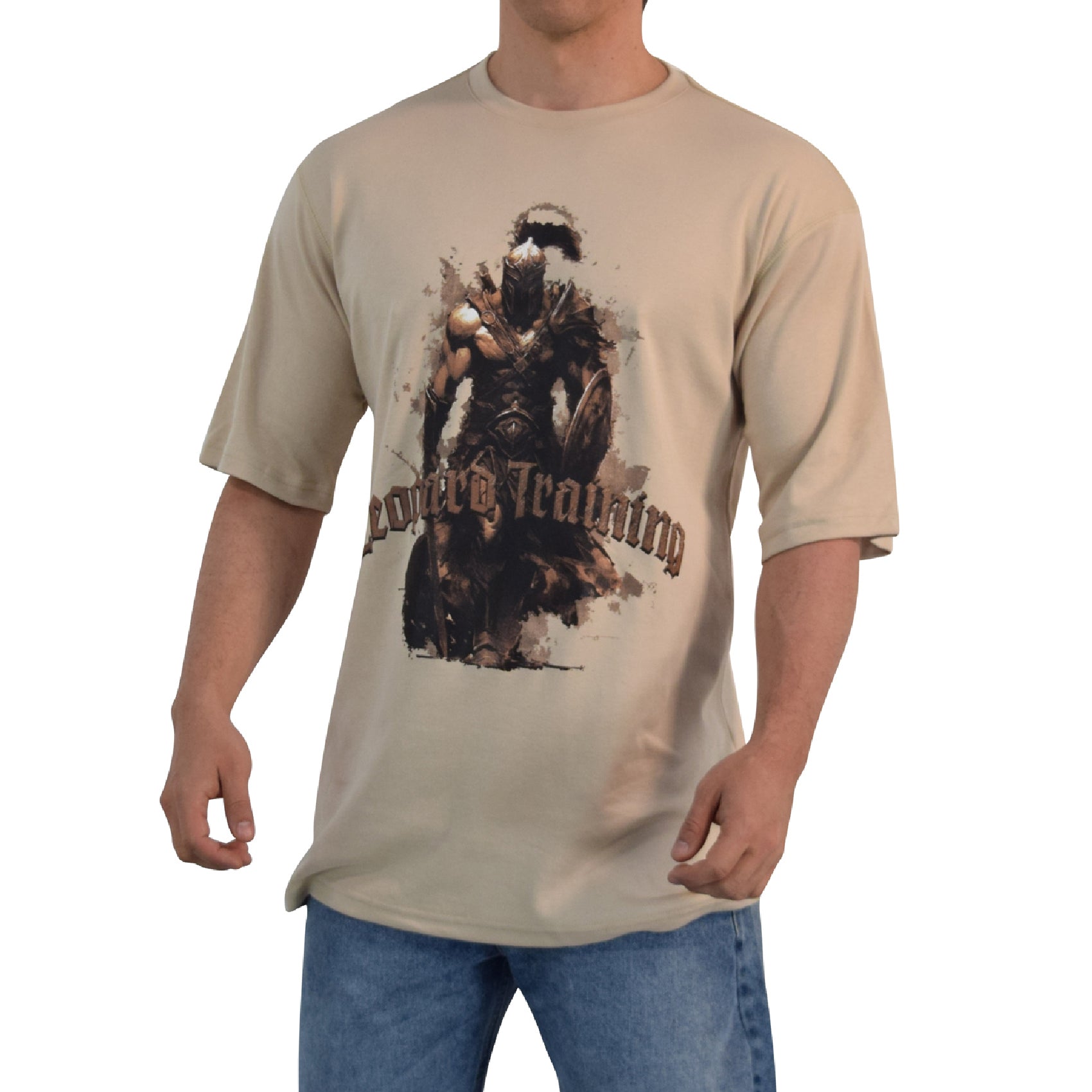 Playera Oversized Spartan Warrior Damage Me Light Brown