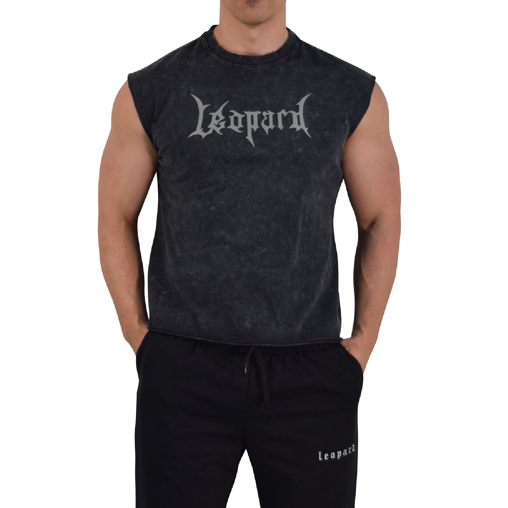 Playera Sleeveless Boxy | Oversized Fit Dark Series Leopard Acid Wash