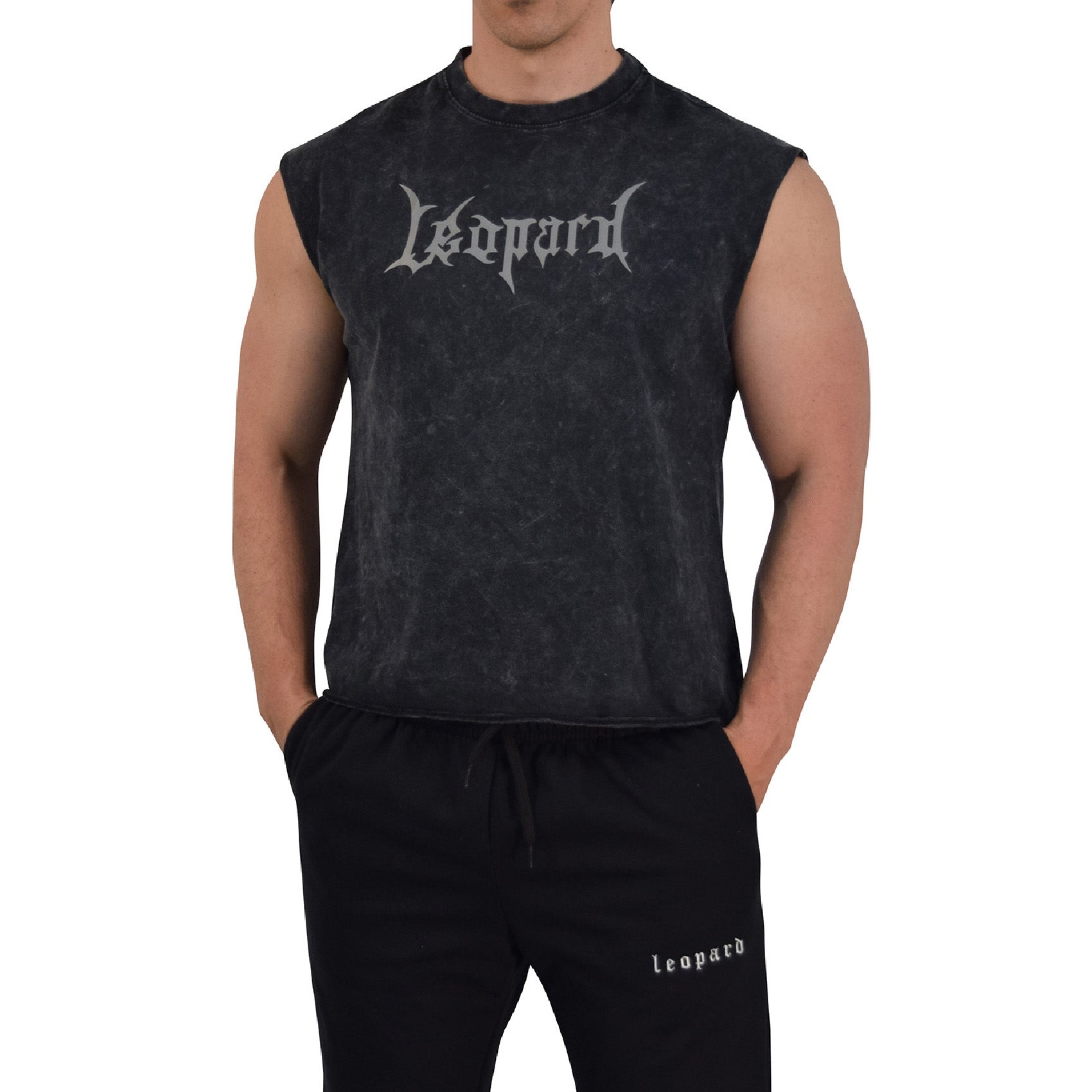 Playera Sleeveless Boxy | Oversized Fit Dark Series Leopard Acid Wash