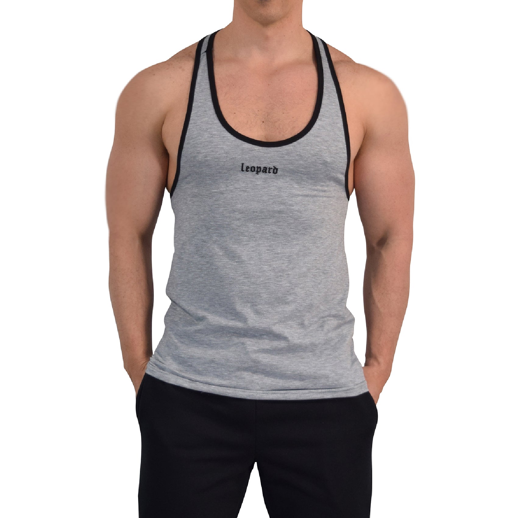Stringer Tank Powerhouse Light Gray 3D Logo Black