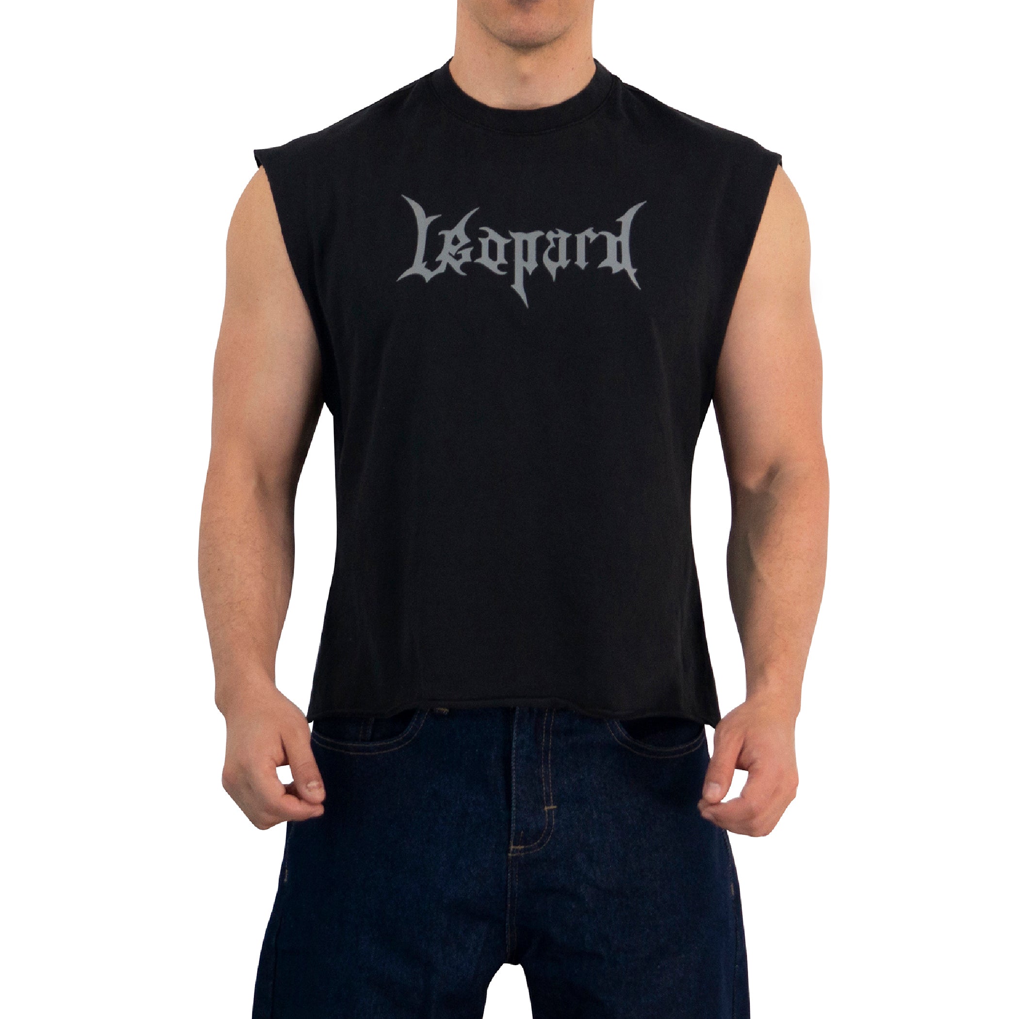 Playera Sleeveless Boxy | Oversized Fit Dark Series Leopard Pigment Black