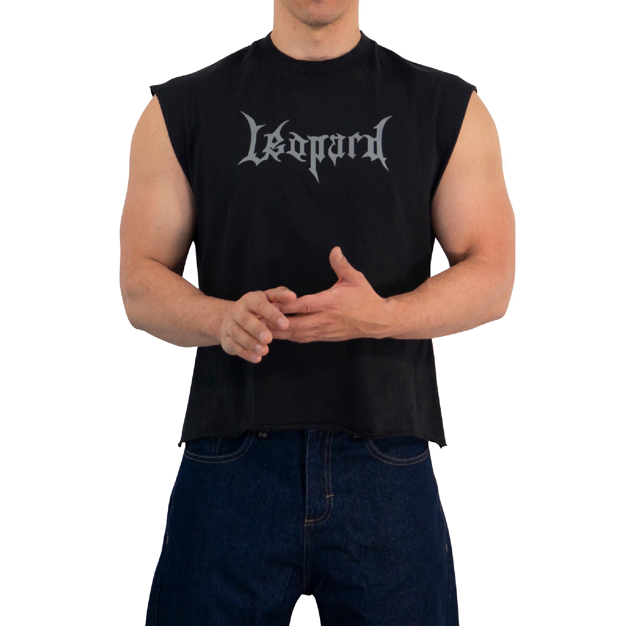 Playera Sleeveless Boxy | Oversized Fit Dark Series Leopard Pigment Black