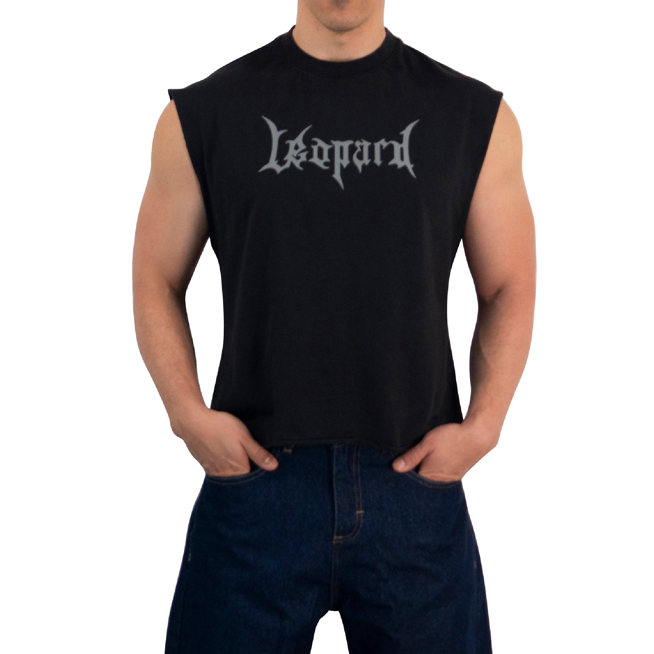 Playera Sleeveless Boxy | Oversized Fit Dark Series Leopard Pigment Black