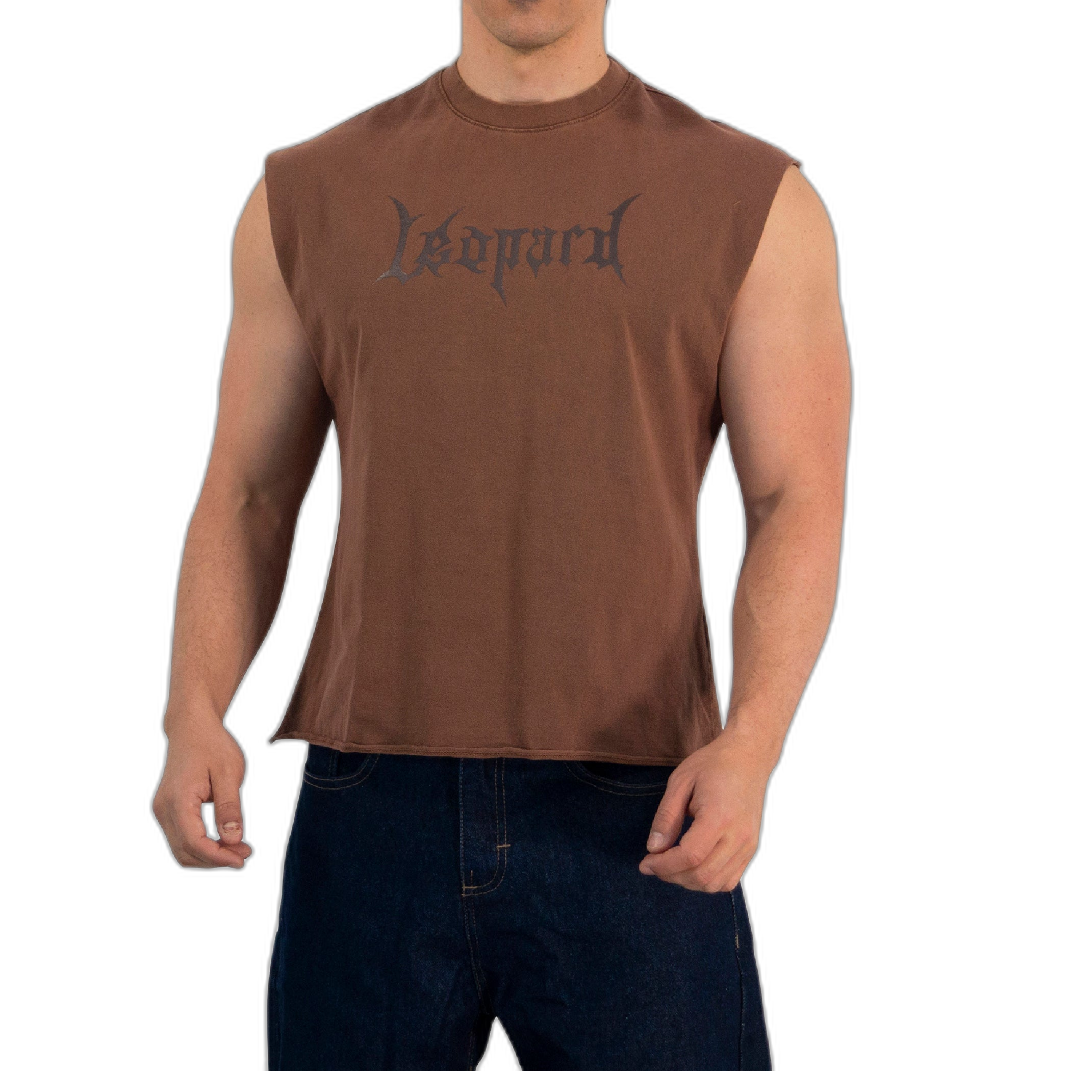 Playera Sleeveless Boxy | Oversized Fit Dark Series Leopard Pigment Brown