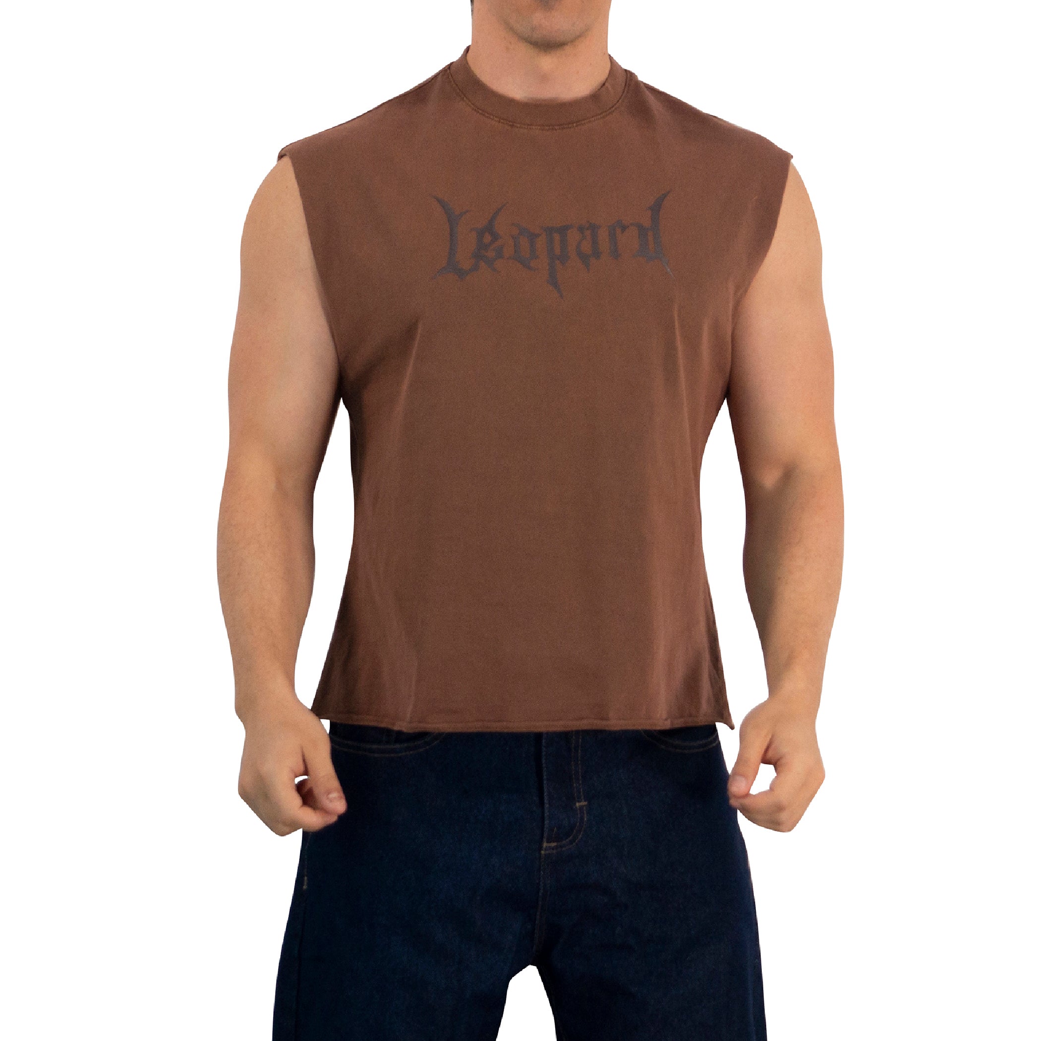 Playera Sleeveless Boxy | Oversized Fit Dark Series Leopard Pigment Brown
