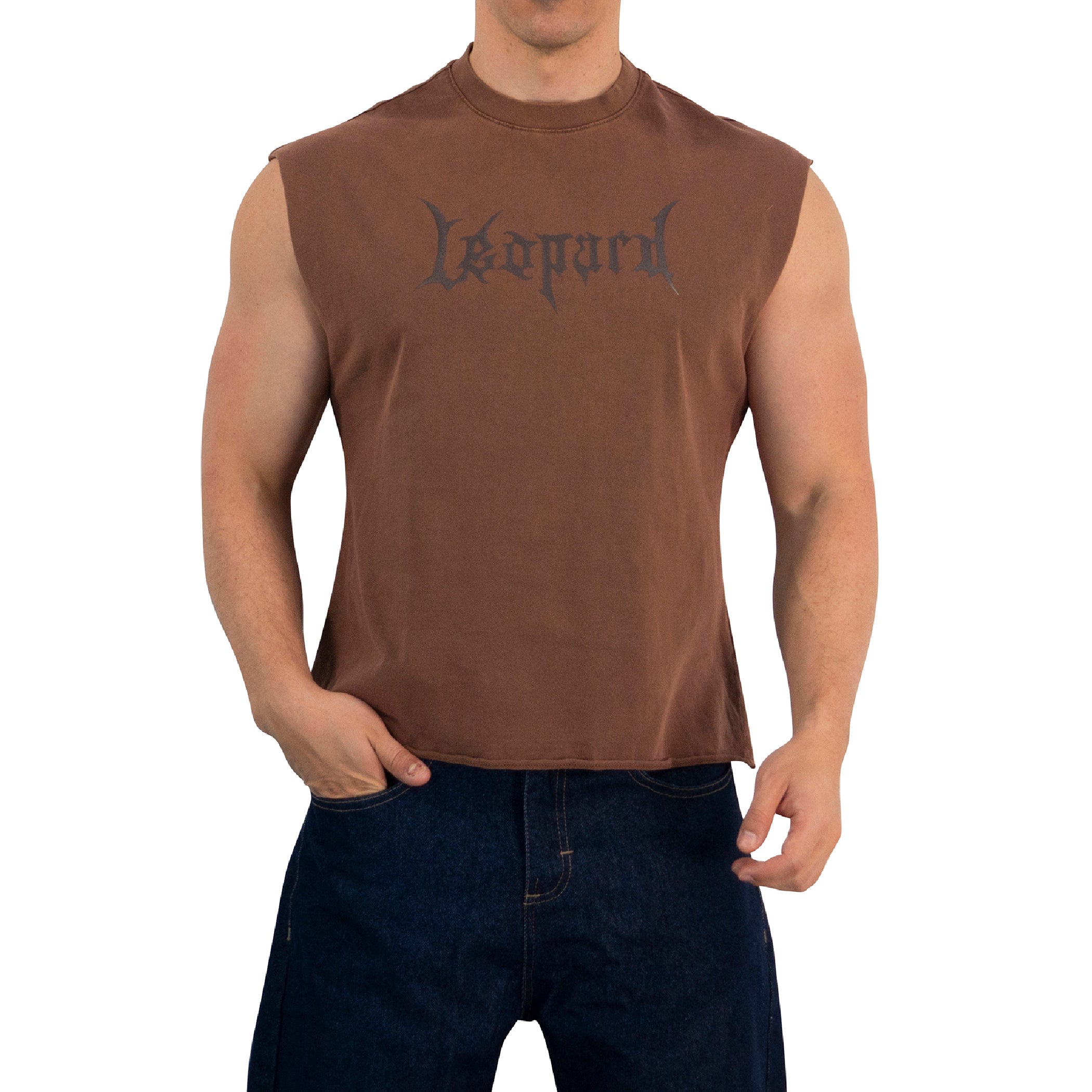 Playera Sleeveless Boxy | Oversized Fit Dark Series Leopard Pigment Brown