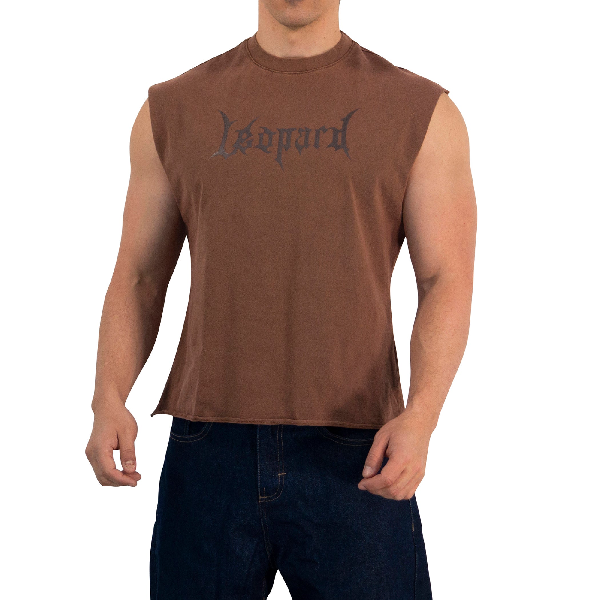 Playera Sleeveless Boxy | Oversized Fit Dark Series Leopard Pigment Brown