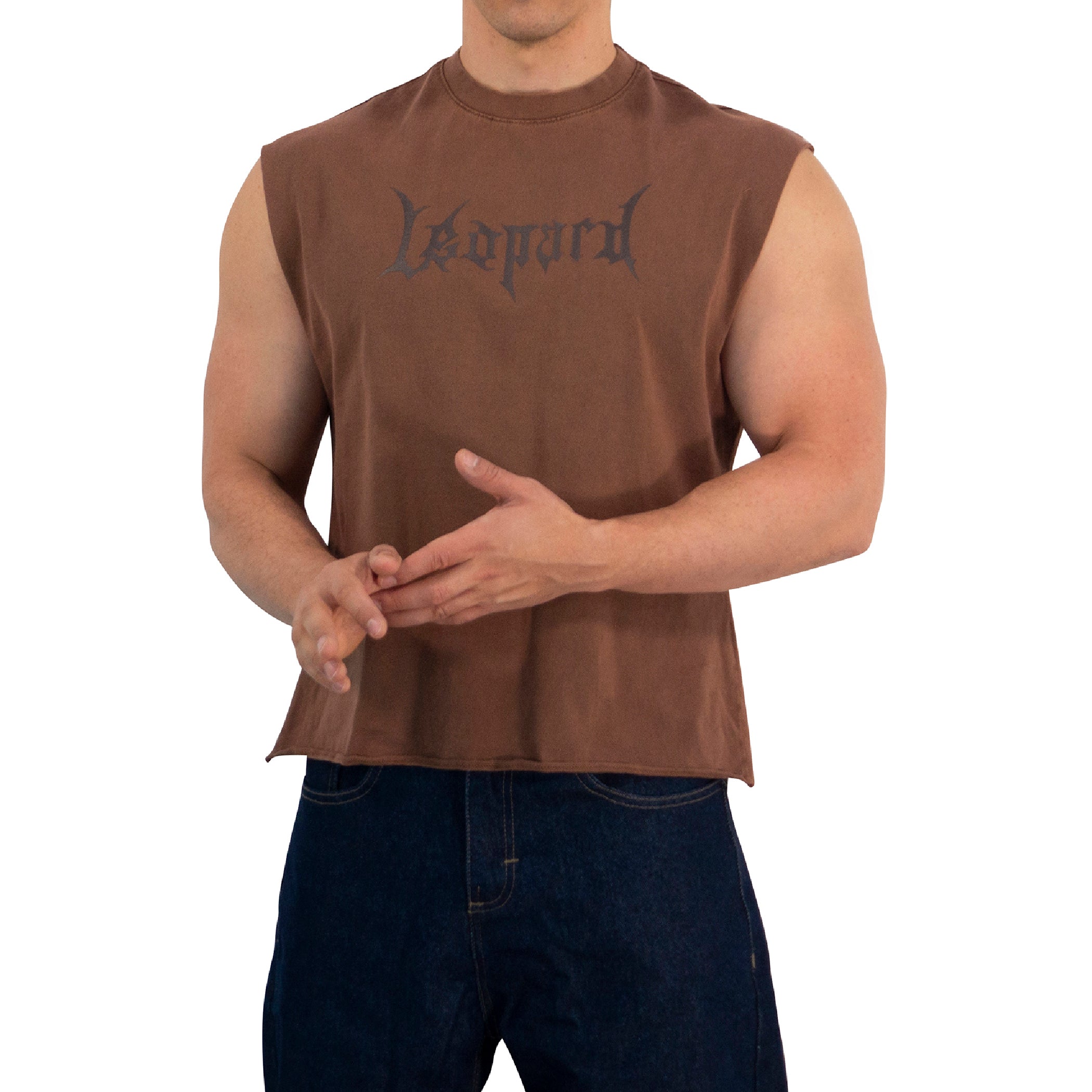 Playera Sleeveless Boxy | Oversized Fit Dark Series Leopard Pigment Brown