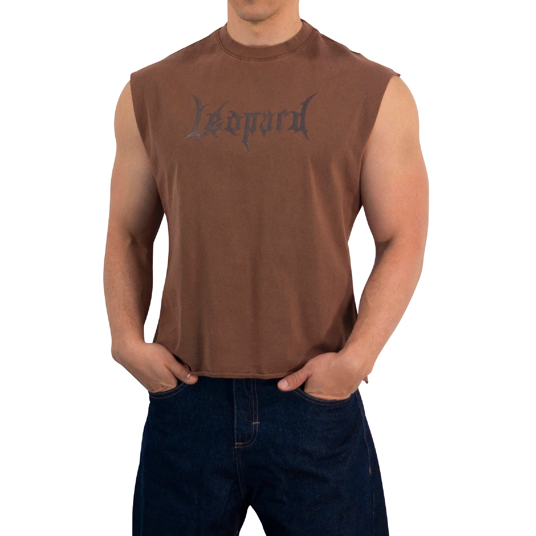 Playera Sleeveless Boxy | Oversized Fit Dark Series Leopard Pigment Brown