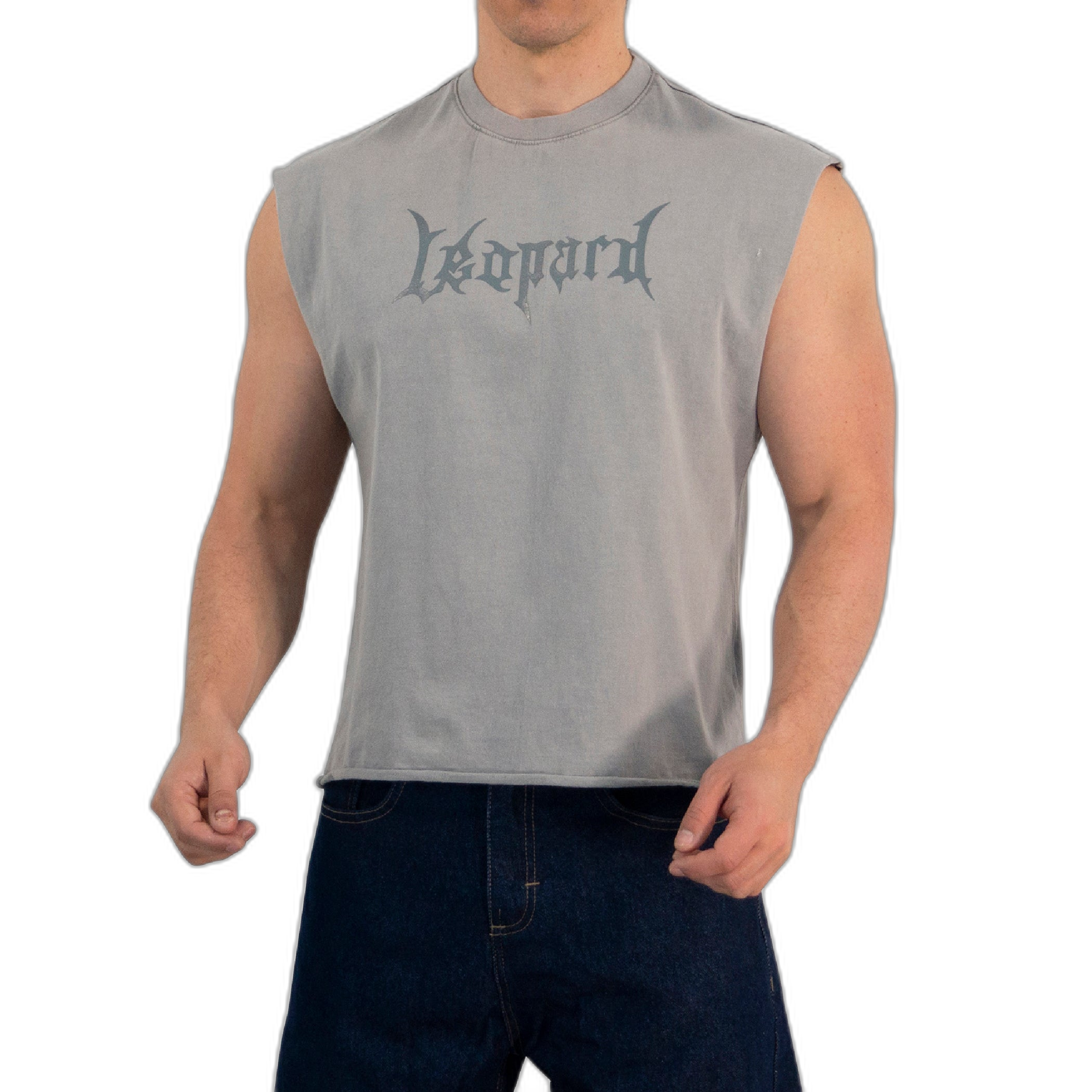 Playera Sleeveless Boxy | Oversized Fit Dark Series Leopard Pigment Light Gray